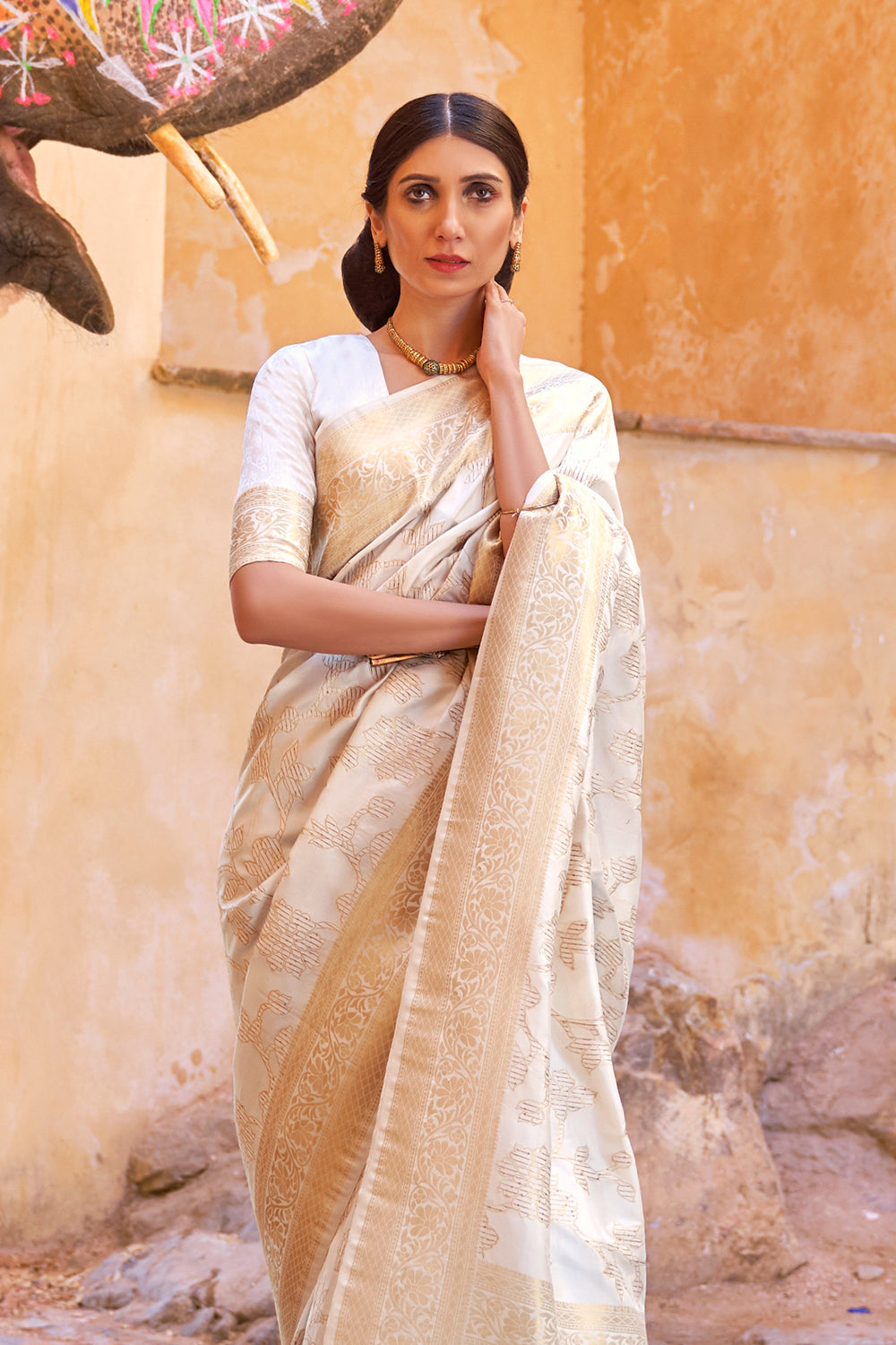 Buy Cloud Grey Kanjivaram Silk saree Nitaraa