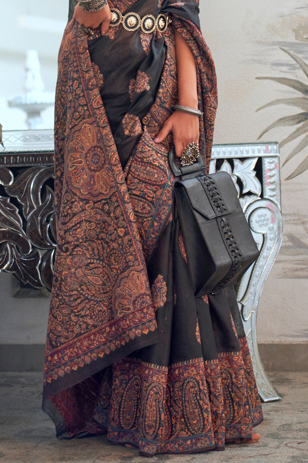 Khushi Malhotra in Black Kashmiri Silk Saree With Blouse Piece