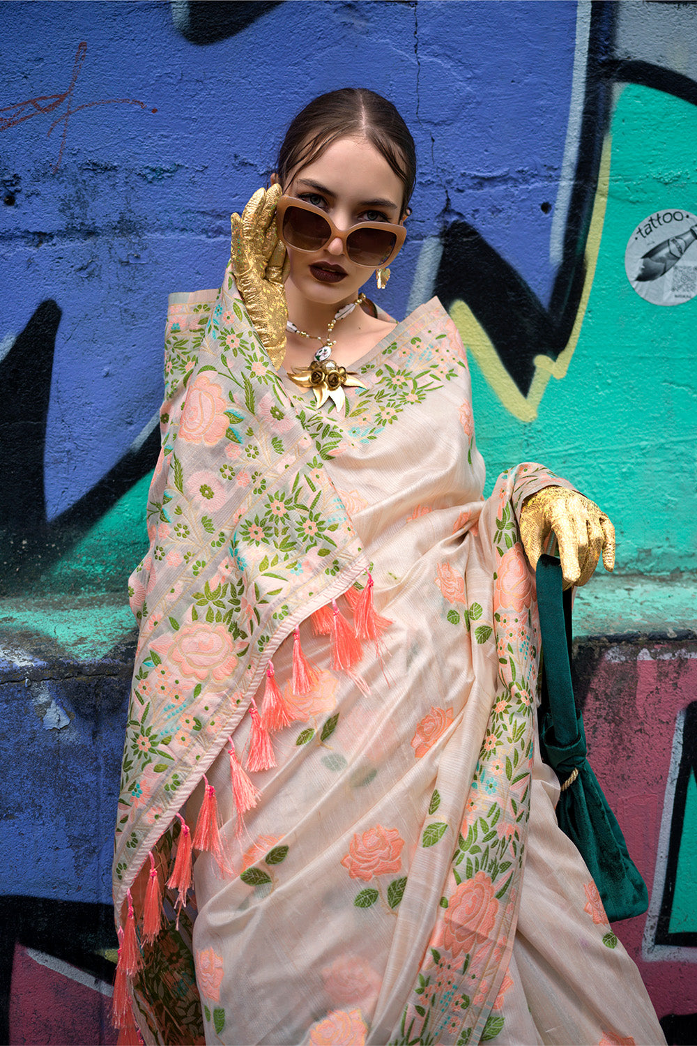 Peach Banarasi Silk Saree With Blouse Piece