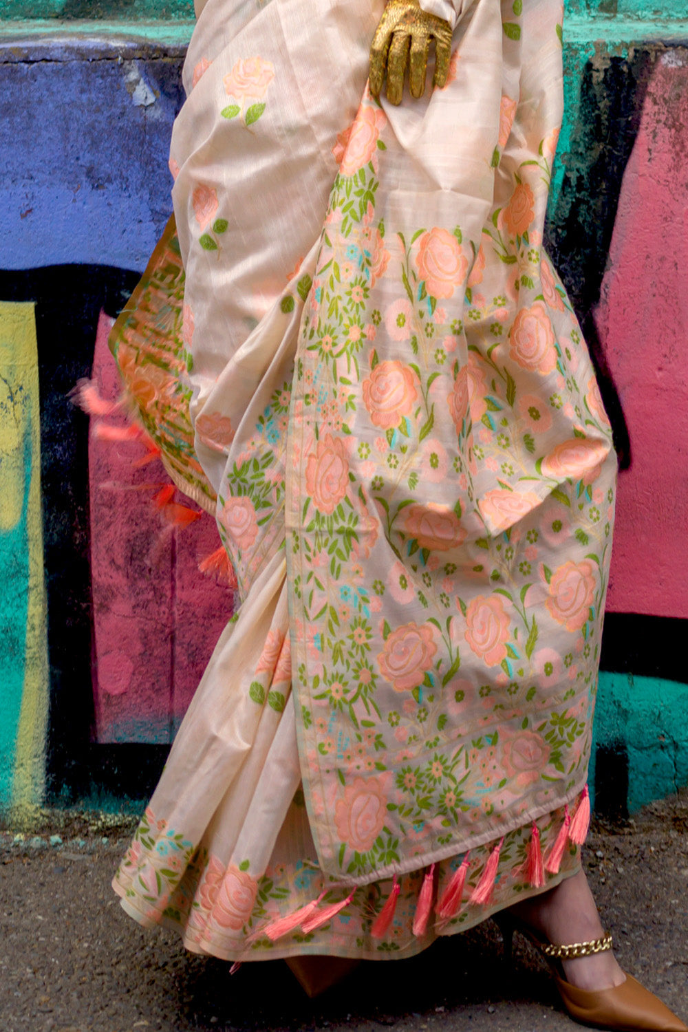 Peach Banarasi Silk Saree With Blouse Piece