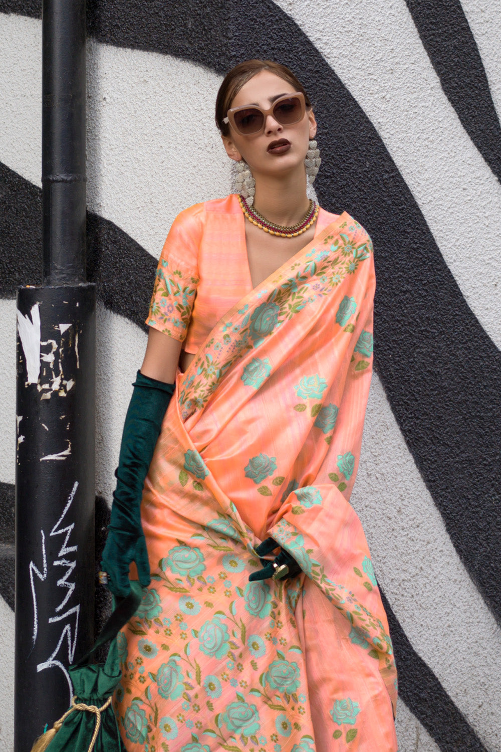 Orange Banarasi Silk Saree With Blouse Piece
