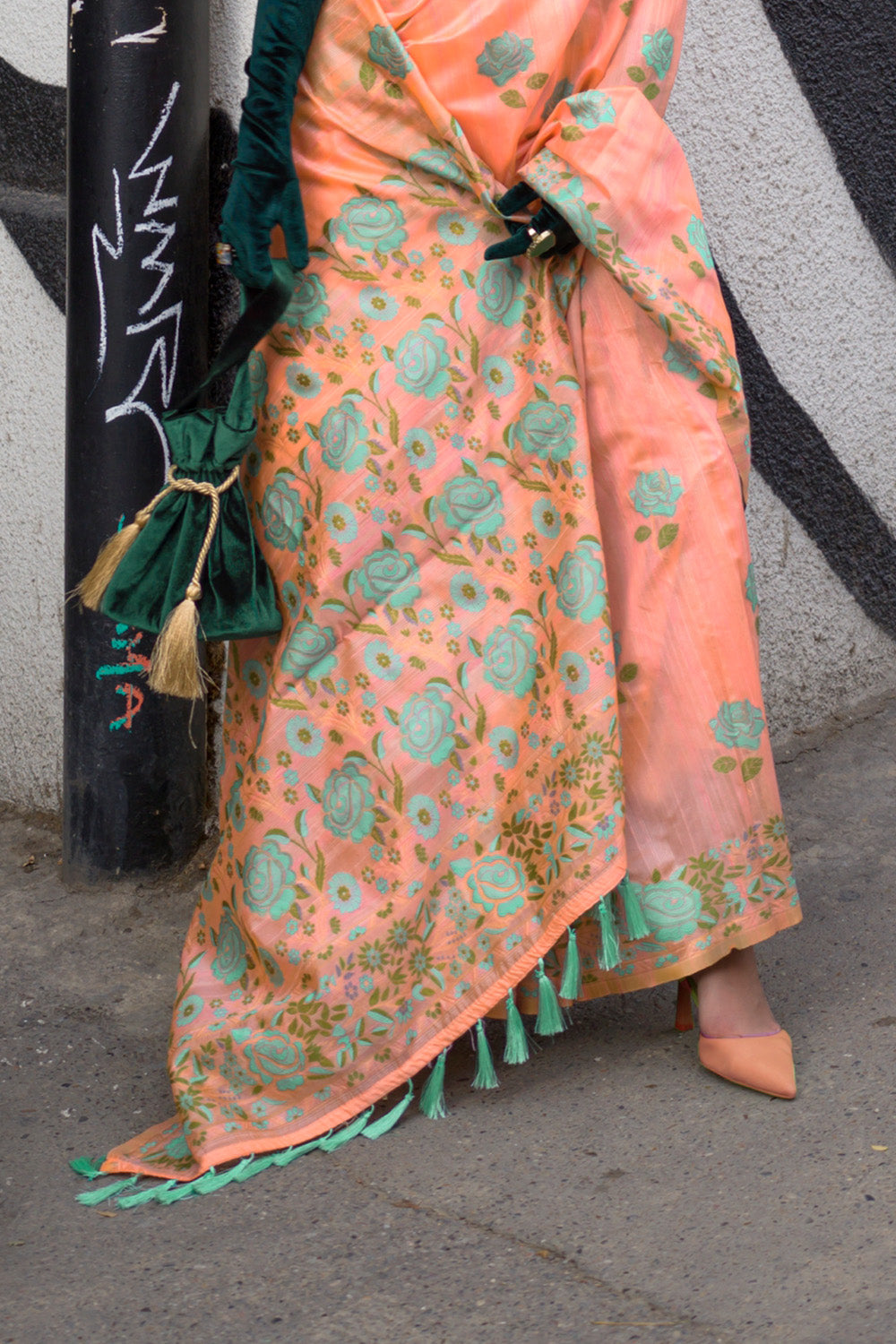 Orange Banarasi Silk Saree With Blouse Piece