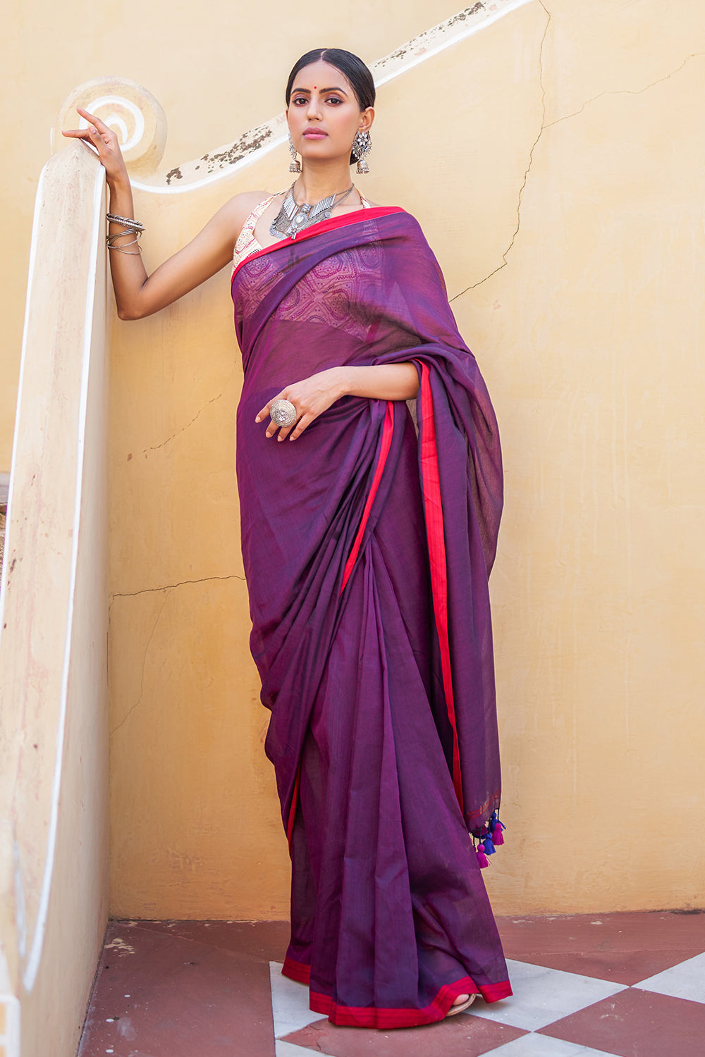 Buy Cerise Pink Banarasi Chanderi Saree Nitaraa