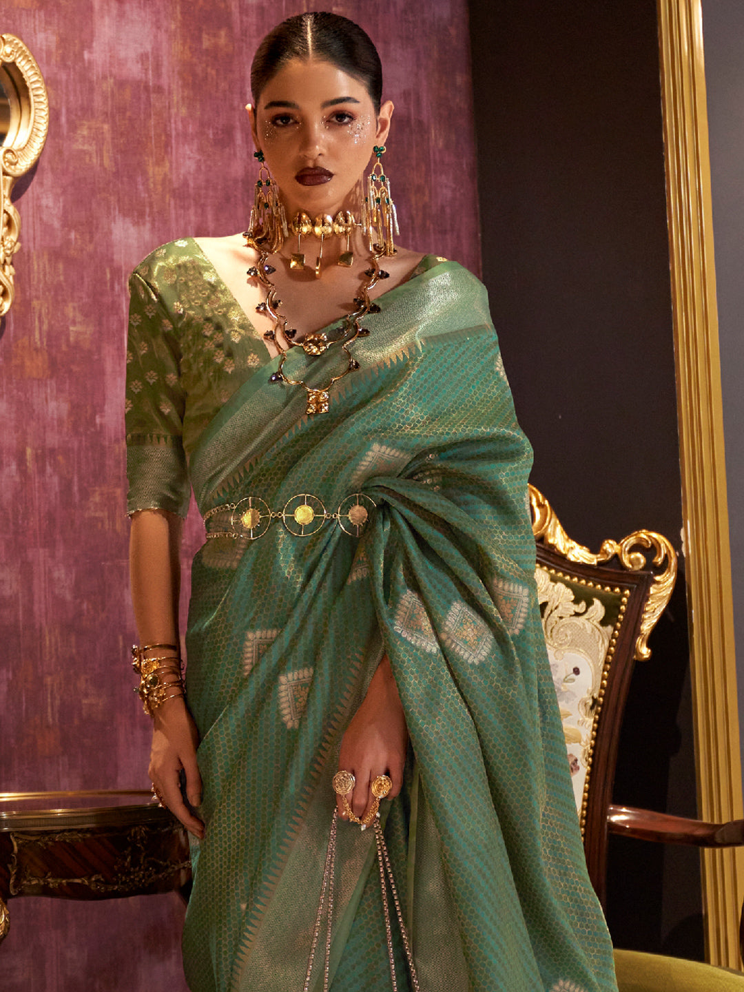 Sage Green Banarasi Saree