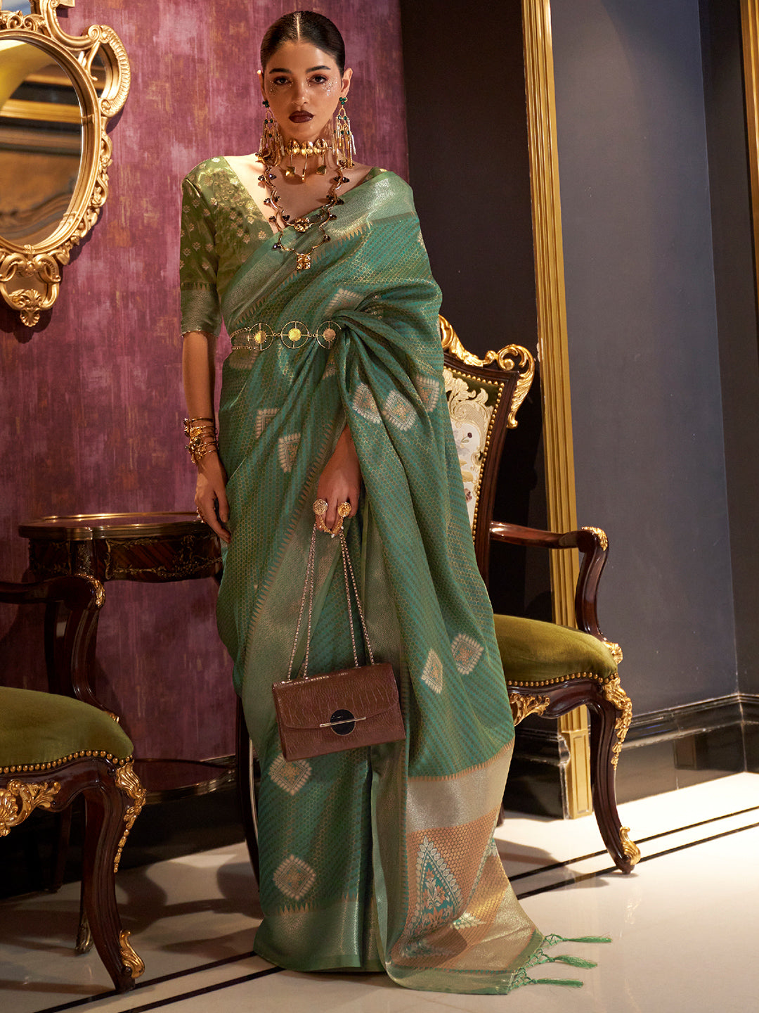 Sage Green Banarasi Saree