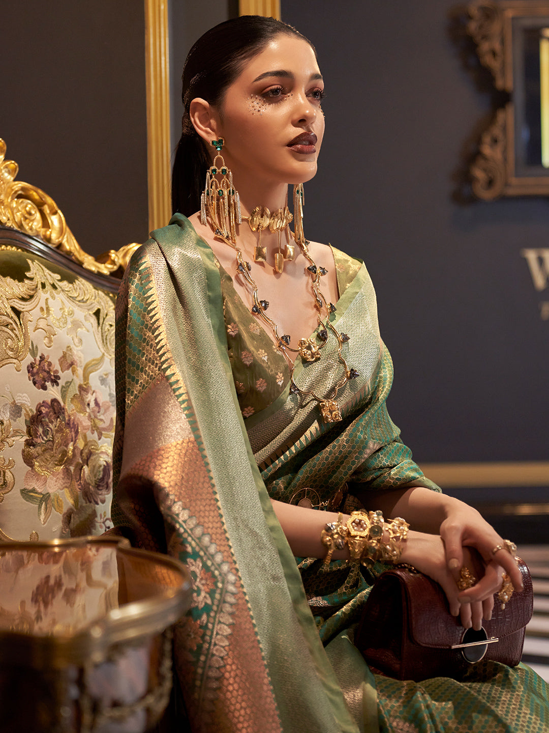 Sage Green Banarasi Saree