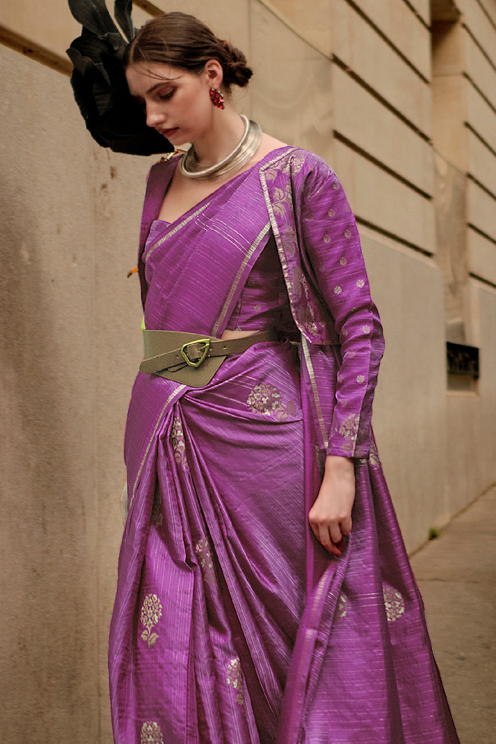 Purple Satin Silk Saree