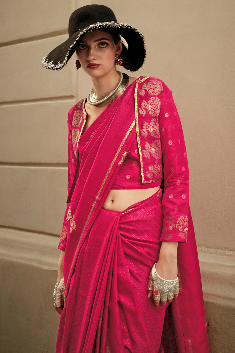 Pink Satin Silk Saree