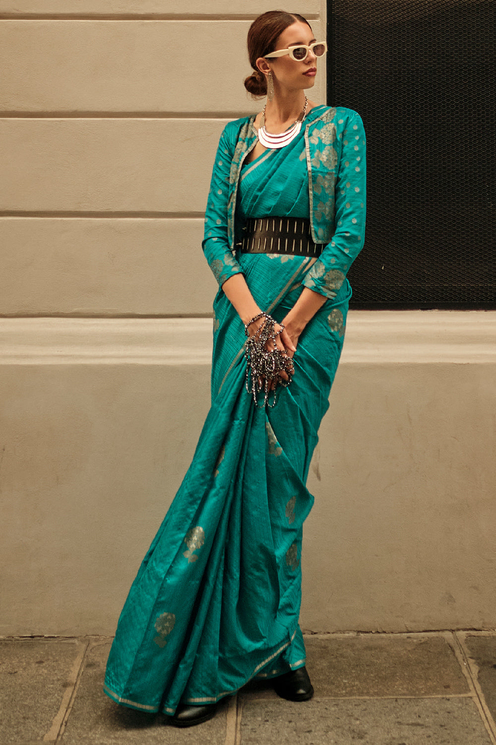 Bottle Green Satin Silk Saree