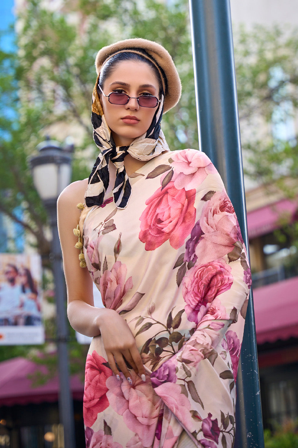 Multicolor Silk Digital Printed Saree With Blouse Piece