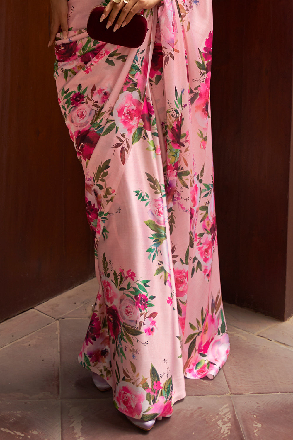 Buy Peach Silk Printed Saree With Blouse Piece Nitaraa