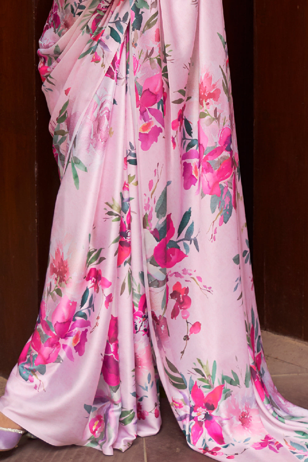 Buy Grey And Pink Poly Viscose Saree Nitaraa