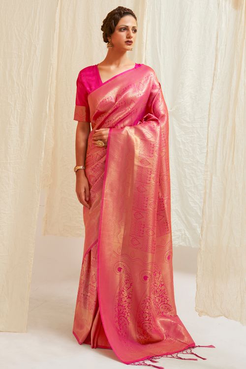 Buy Peach Kanjeevaram Silk Blend Saree Nitaraa
