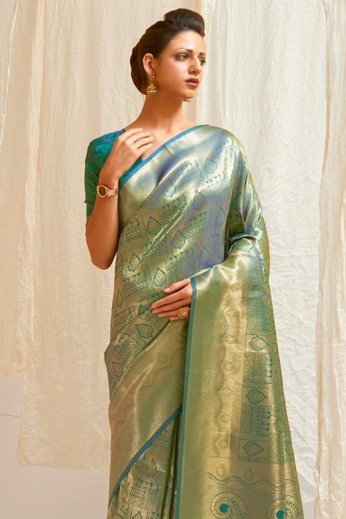 Buy Teal Silk Cotton Saree Nitaraa