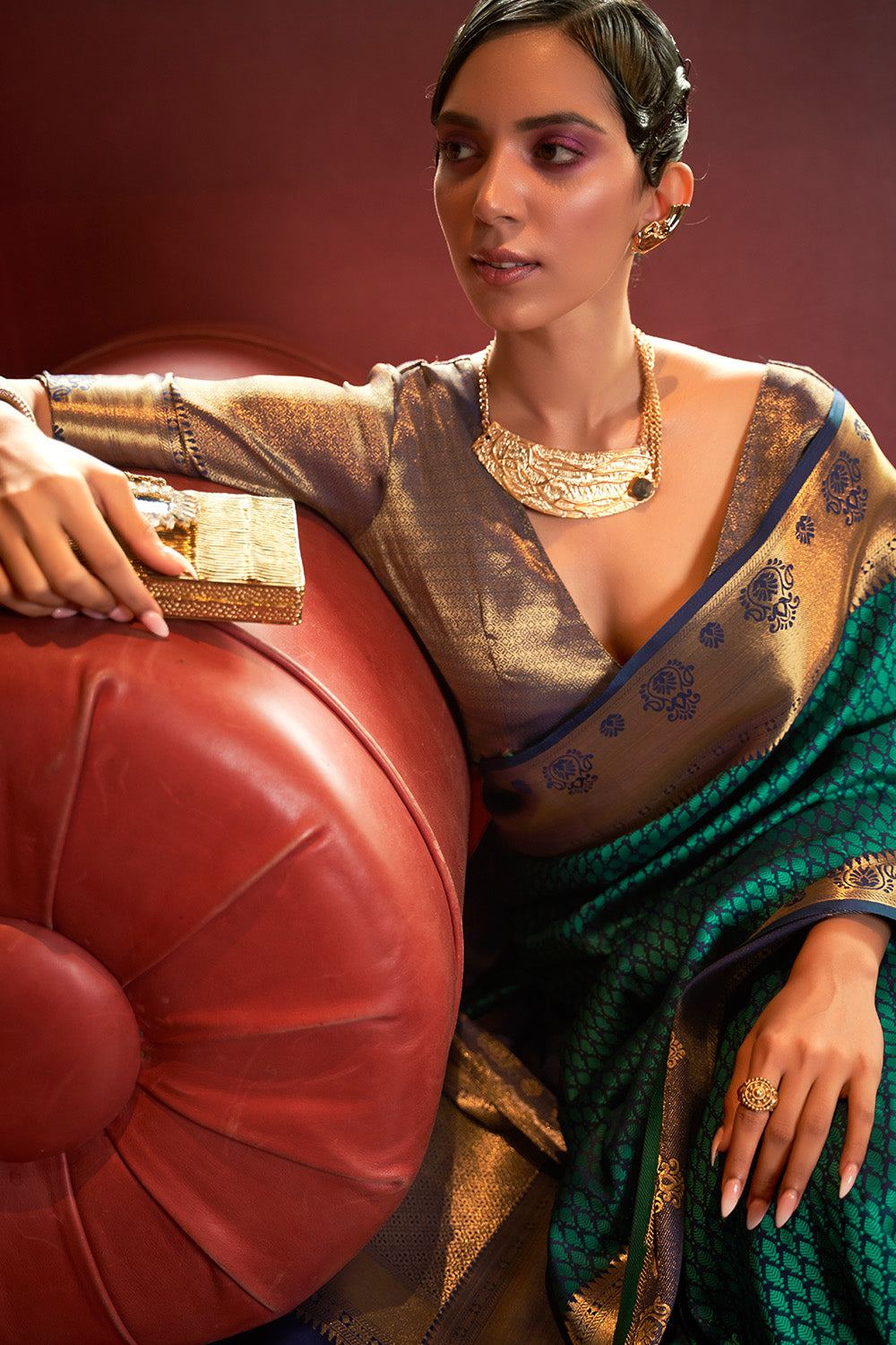 Buy Shiny Brown Satin Saree Nitaraa