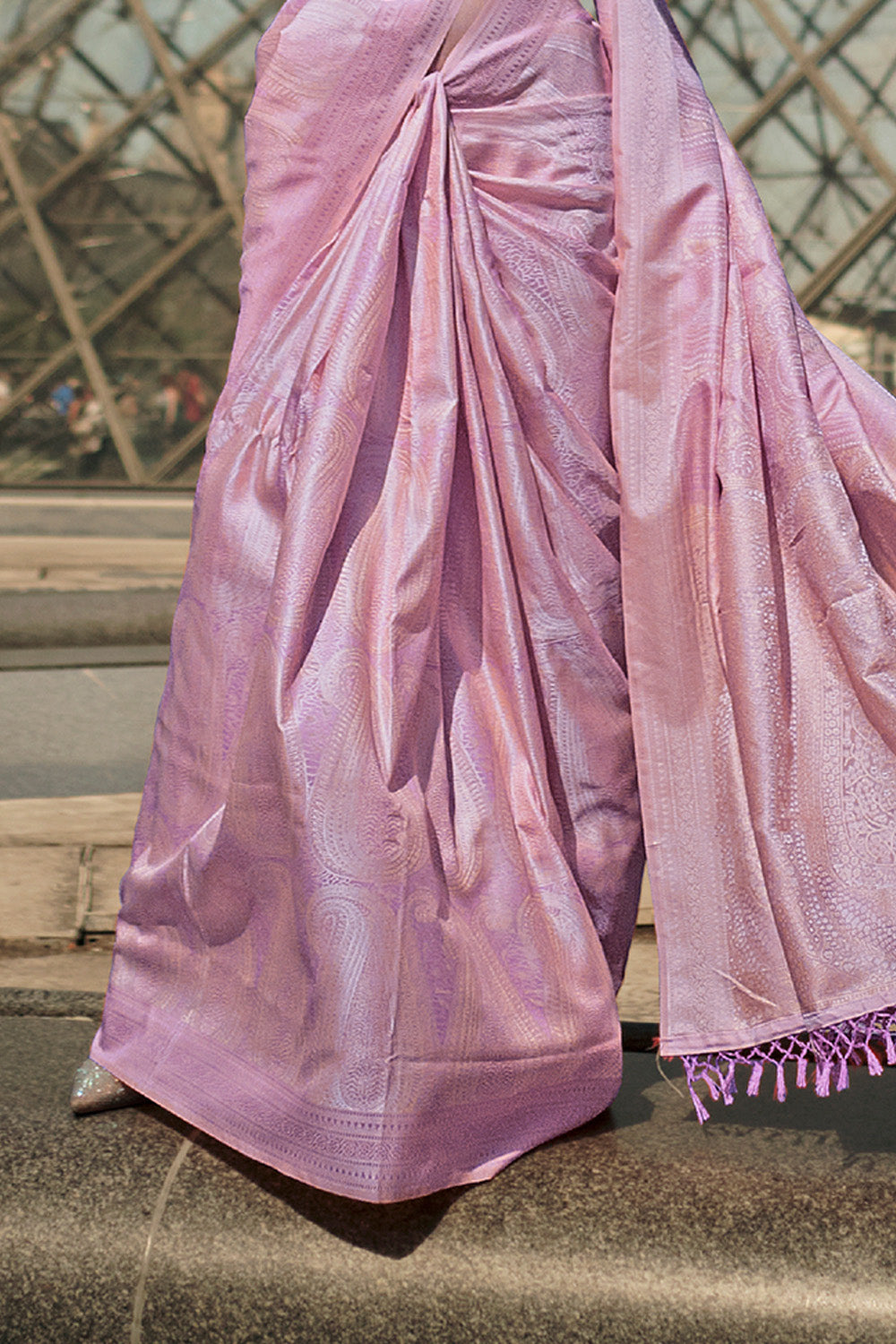 Lavender Satin Silk Saree With Blouse Piece