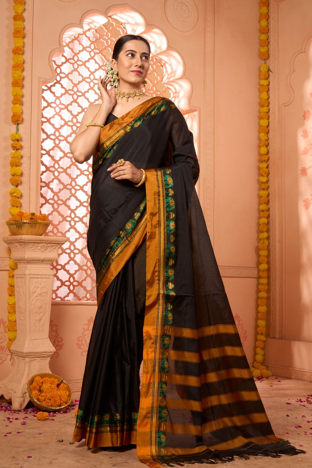 Buy Cream Katan Habutai Silk Saree With Blouse Piece Nitaraa