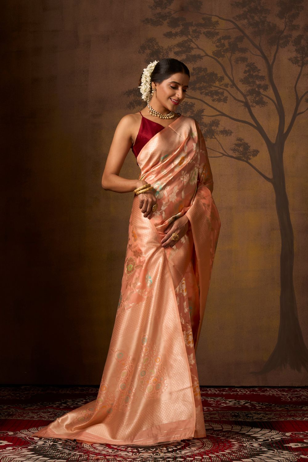 Buy Pink Banarasi Silk Saree With Blouse Piece Nitaraa
