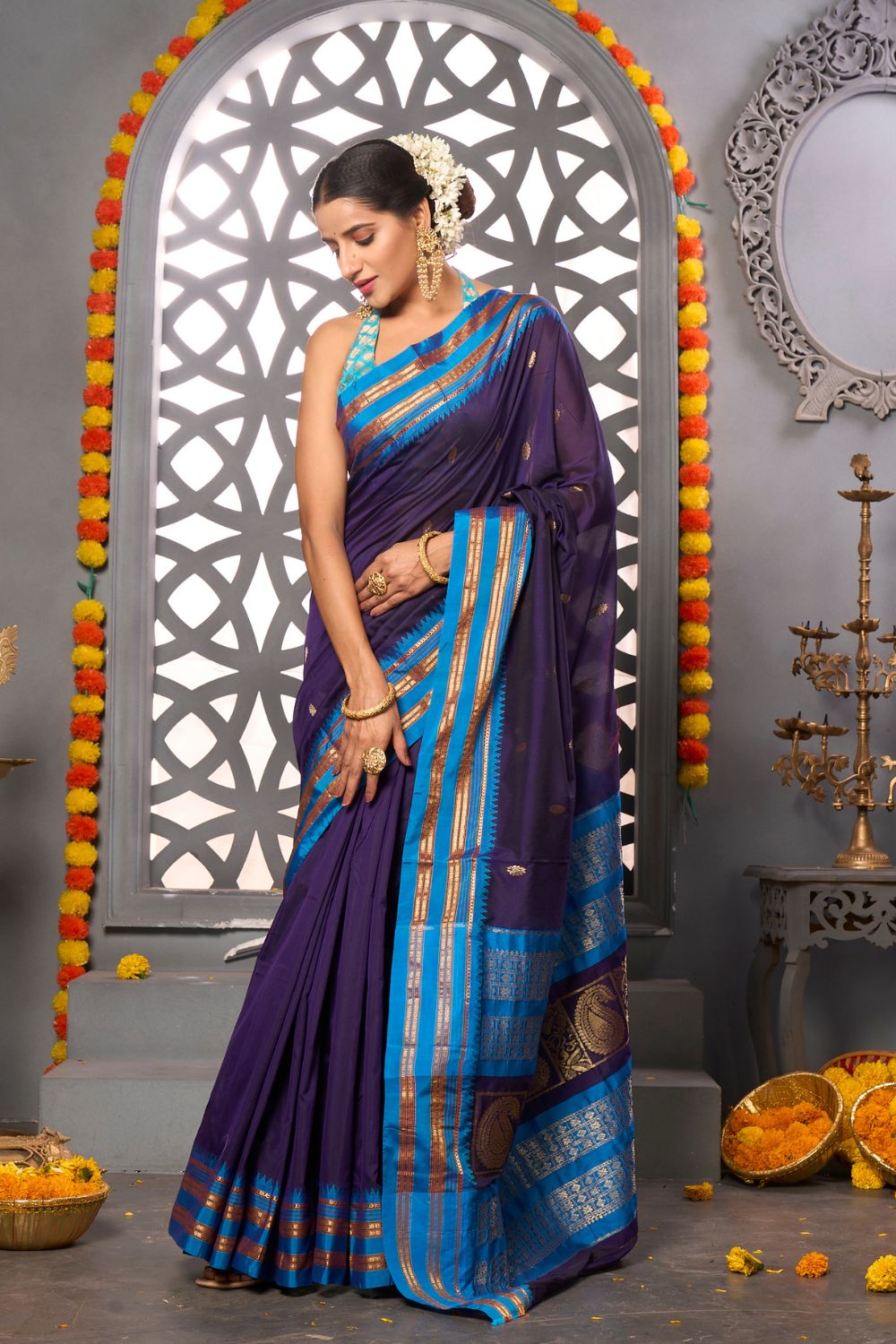 Buy Tan Grey Kanjivaram Saree Nitaraa