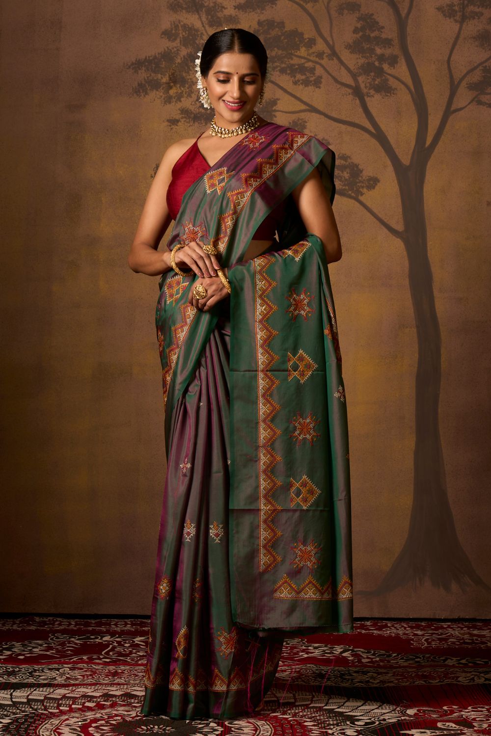 Buy Maroon Banarasi Silk Blend Saree Nitaraa