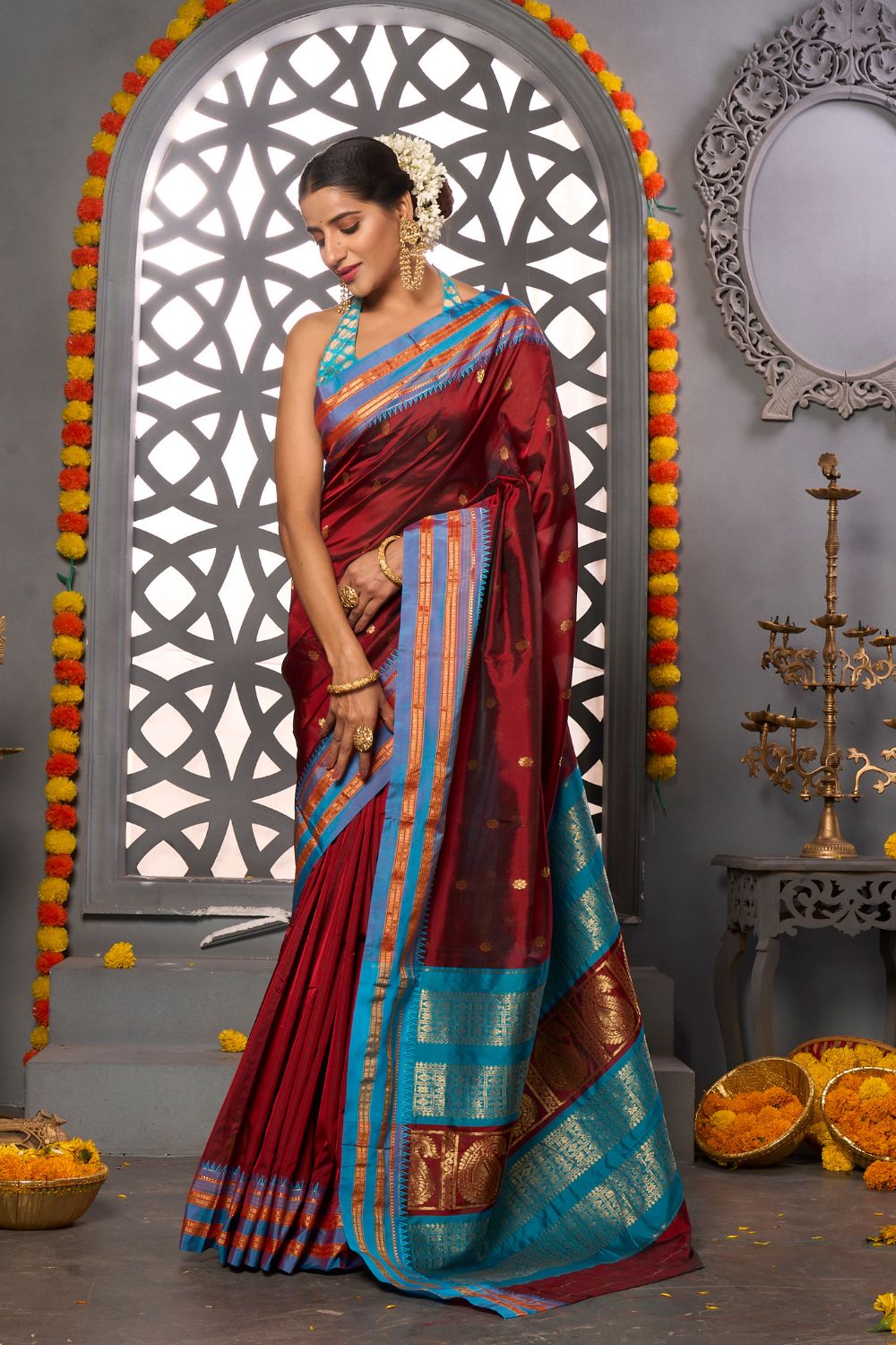 Buy Emerald Green Digital Printed Saree Nitaraa