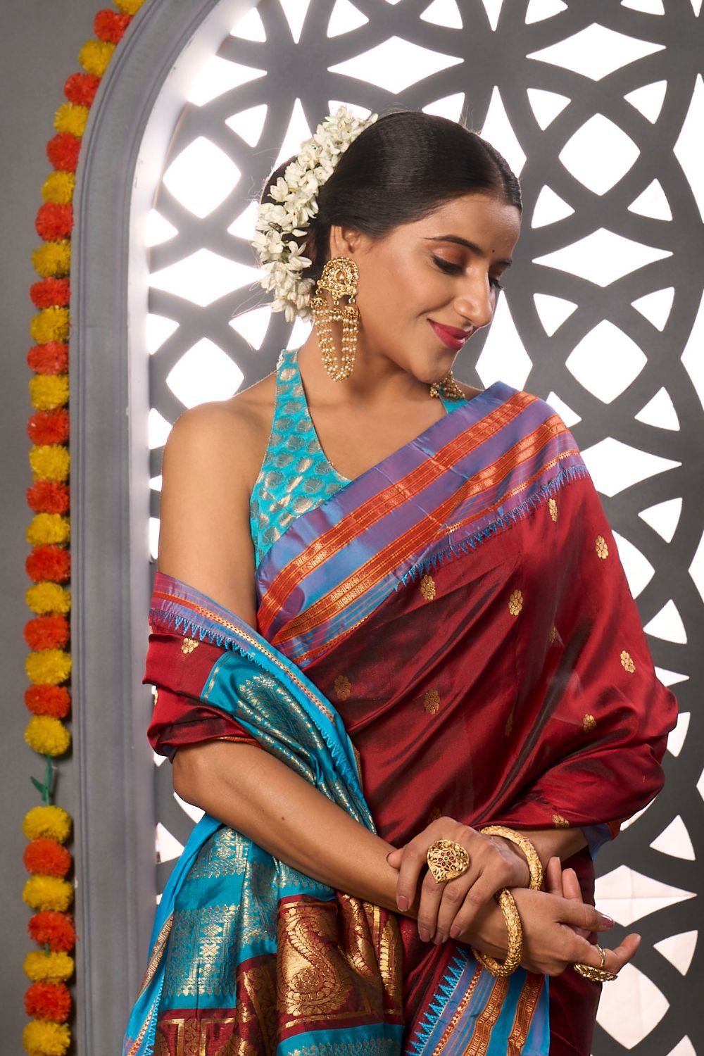 Buy Taffy Red Digital Organza saree Nitaraa