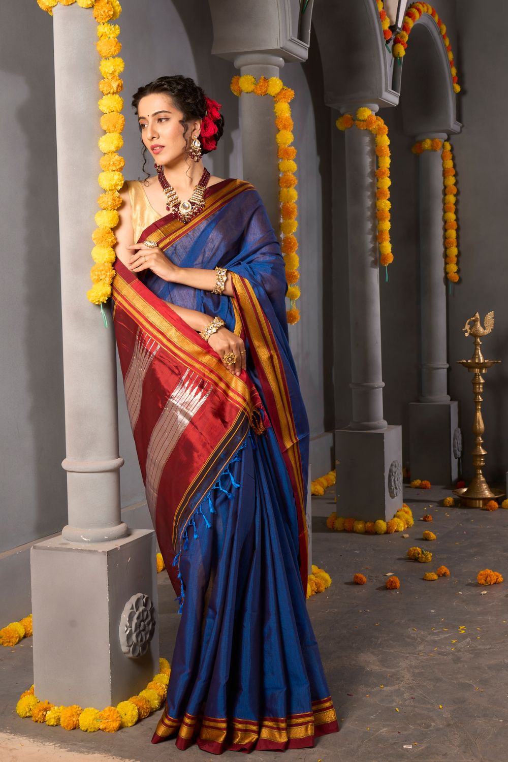 Buy Fern Green Linen Saree Nitaraa