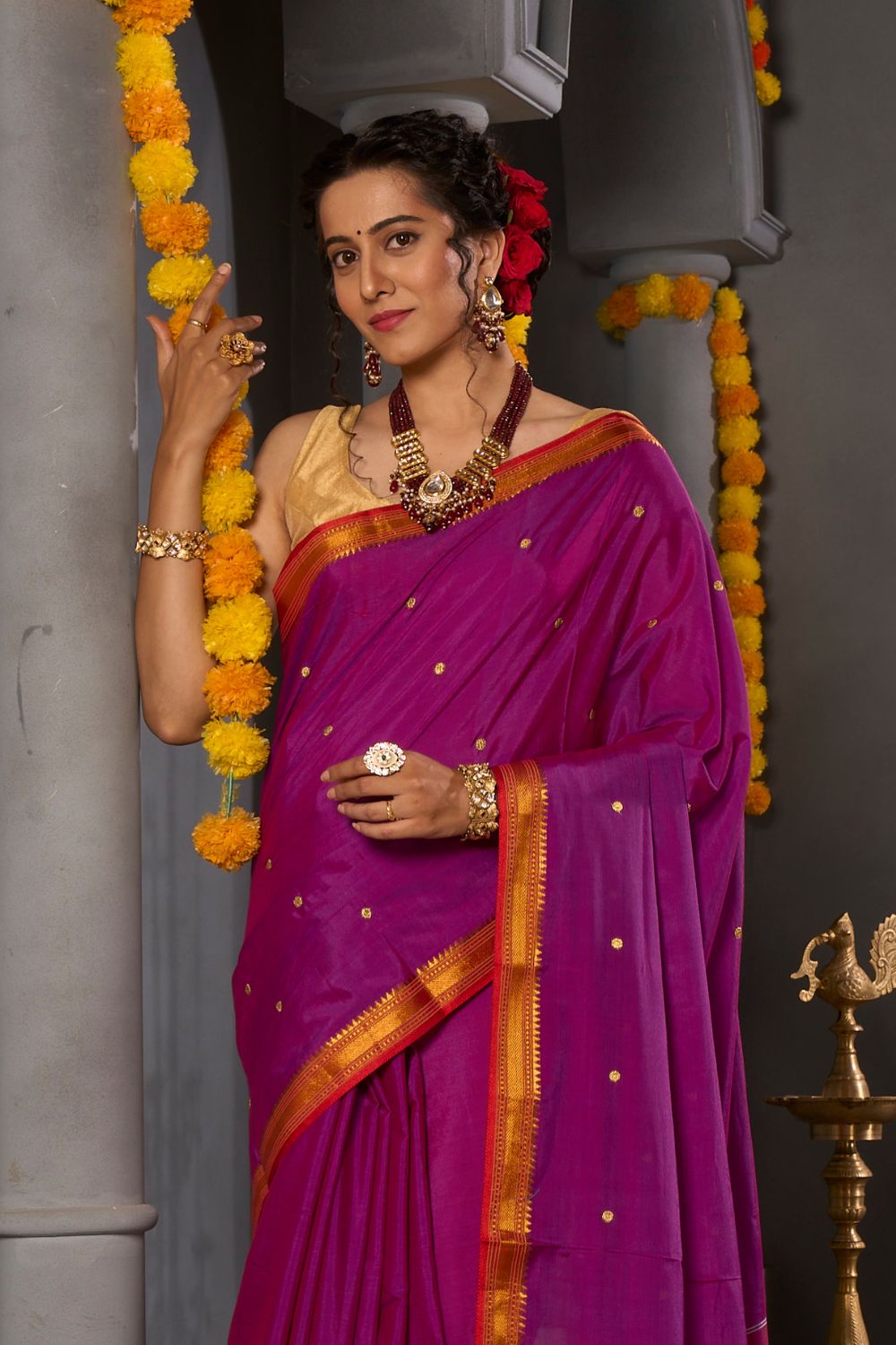 Buy Rosewood Marron Ilkal Sarees Nitaraa