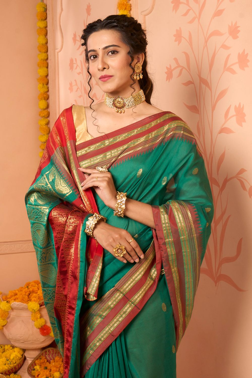 Buy Rose Pink Cotton Lucknawi Saree Nitaraa