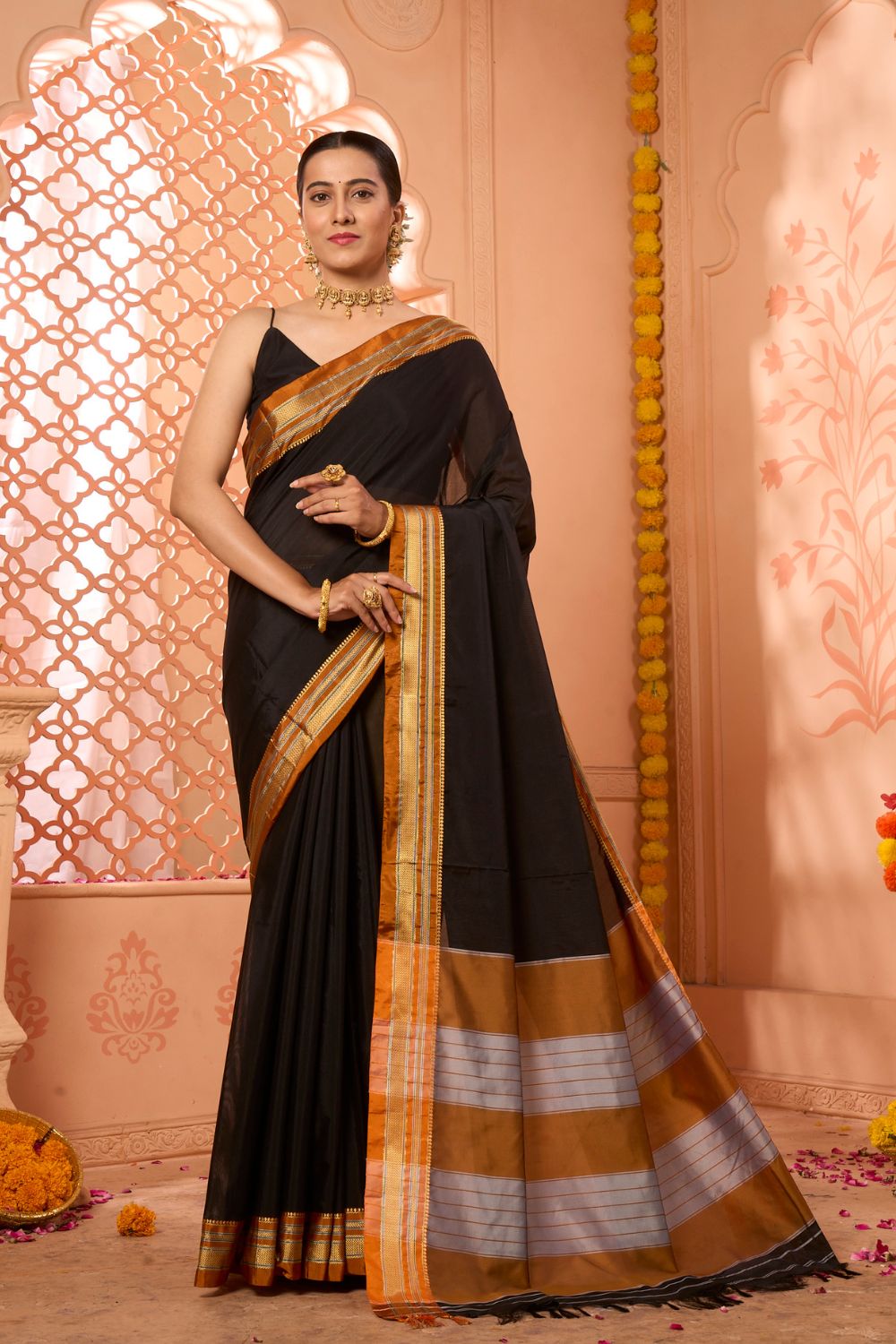 Buy Navy Blue Kashmiri Silk Saree With Blouse Piece Nitaraa