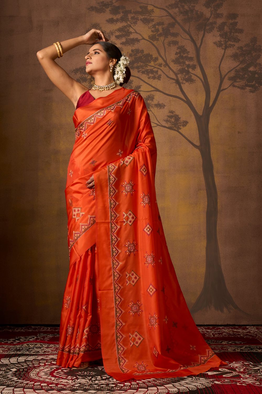 Buy Green Satin Digital Printed Saree With Blouse Piece Nitaraa