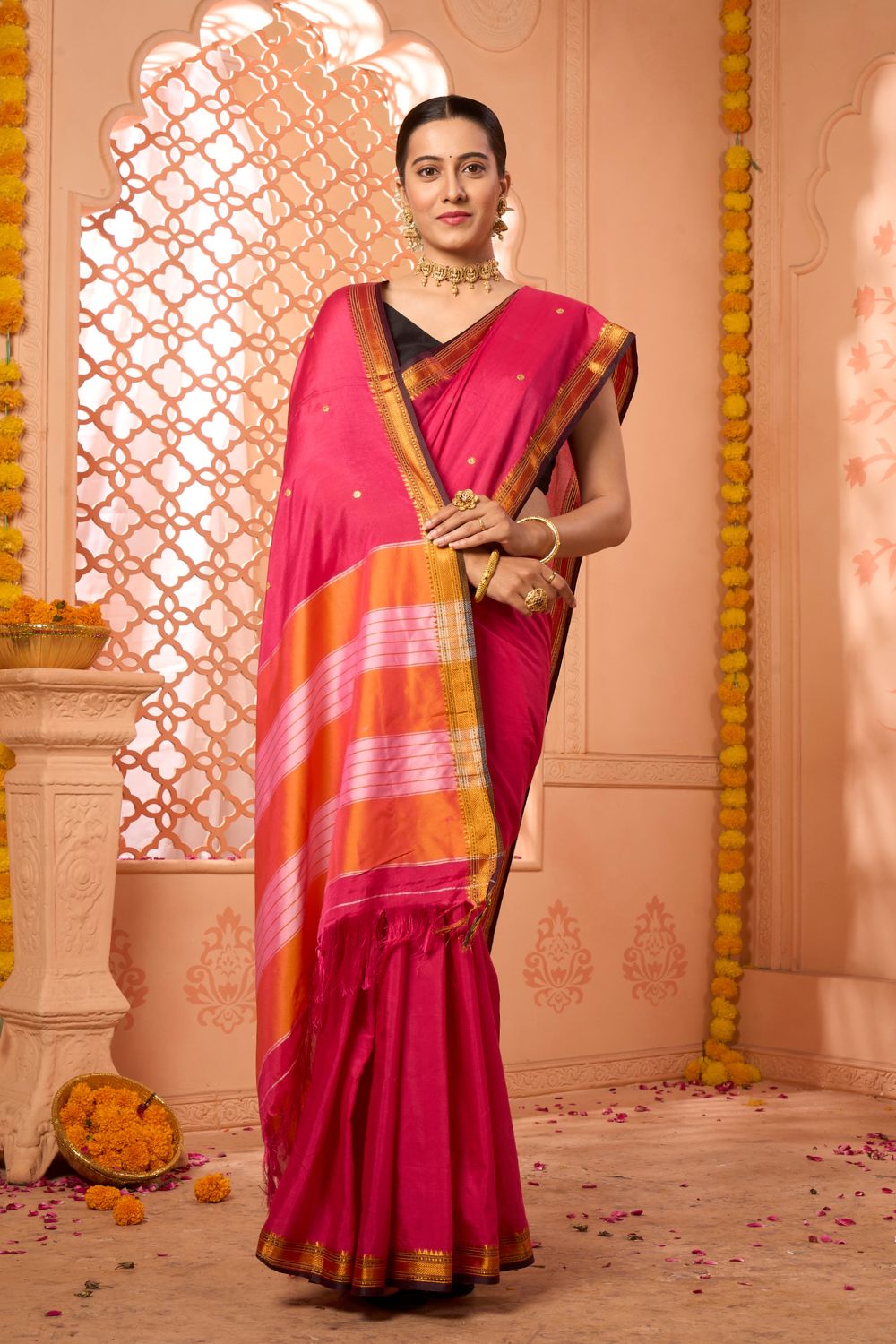 Buy Pink Satin Silk Saree With Blouse Piece Nitaraa