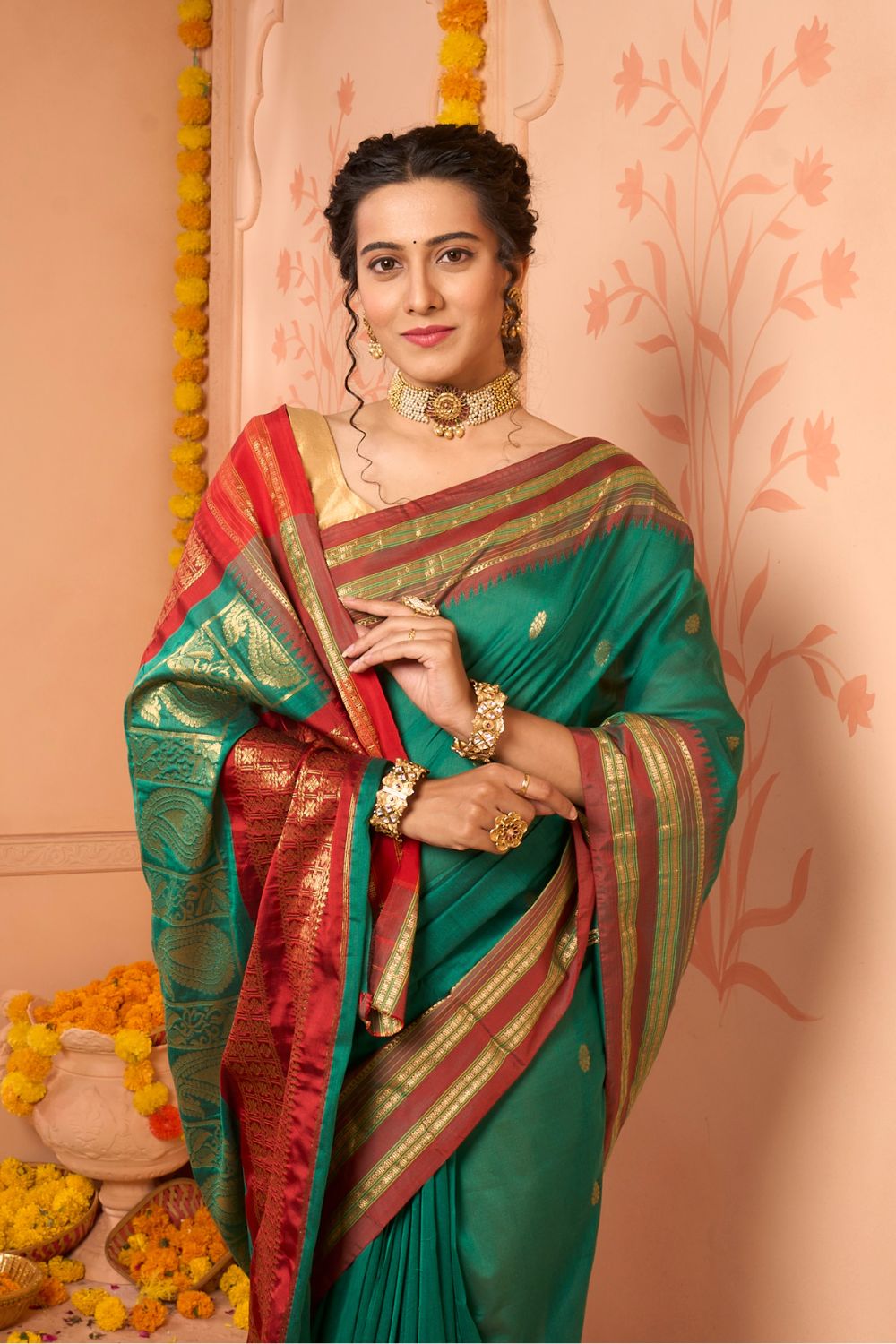 Buy Dusky Blue Cotton Lucknawi Saree Nitaraa