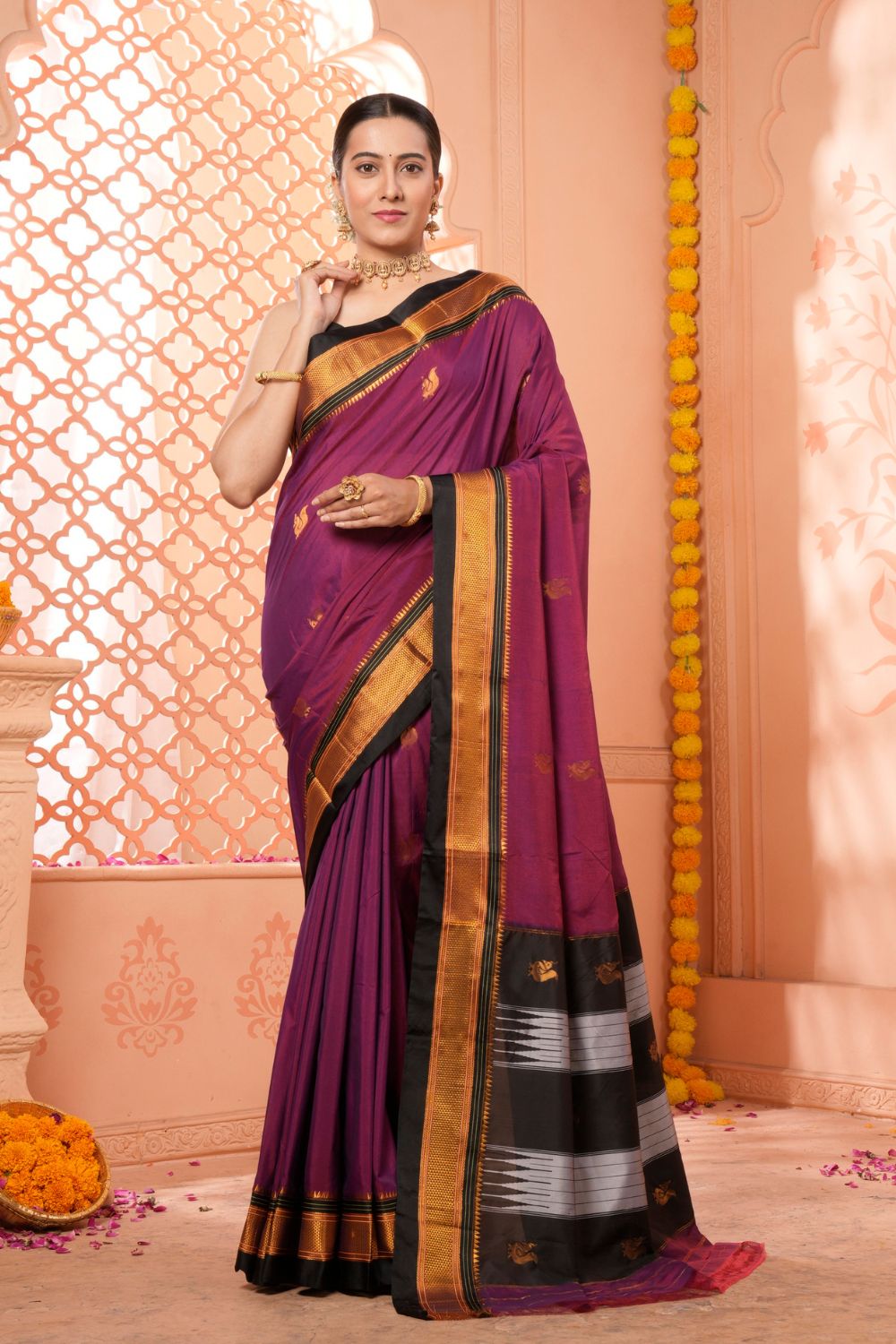 Buy Orange Silk Saree With Blouse Piece Nitaraa