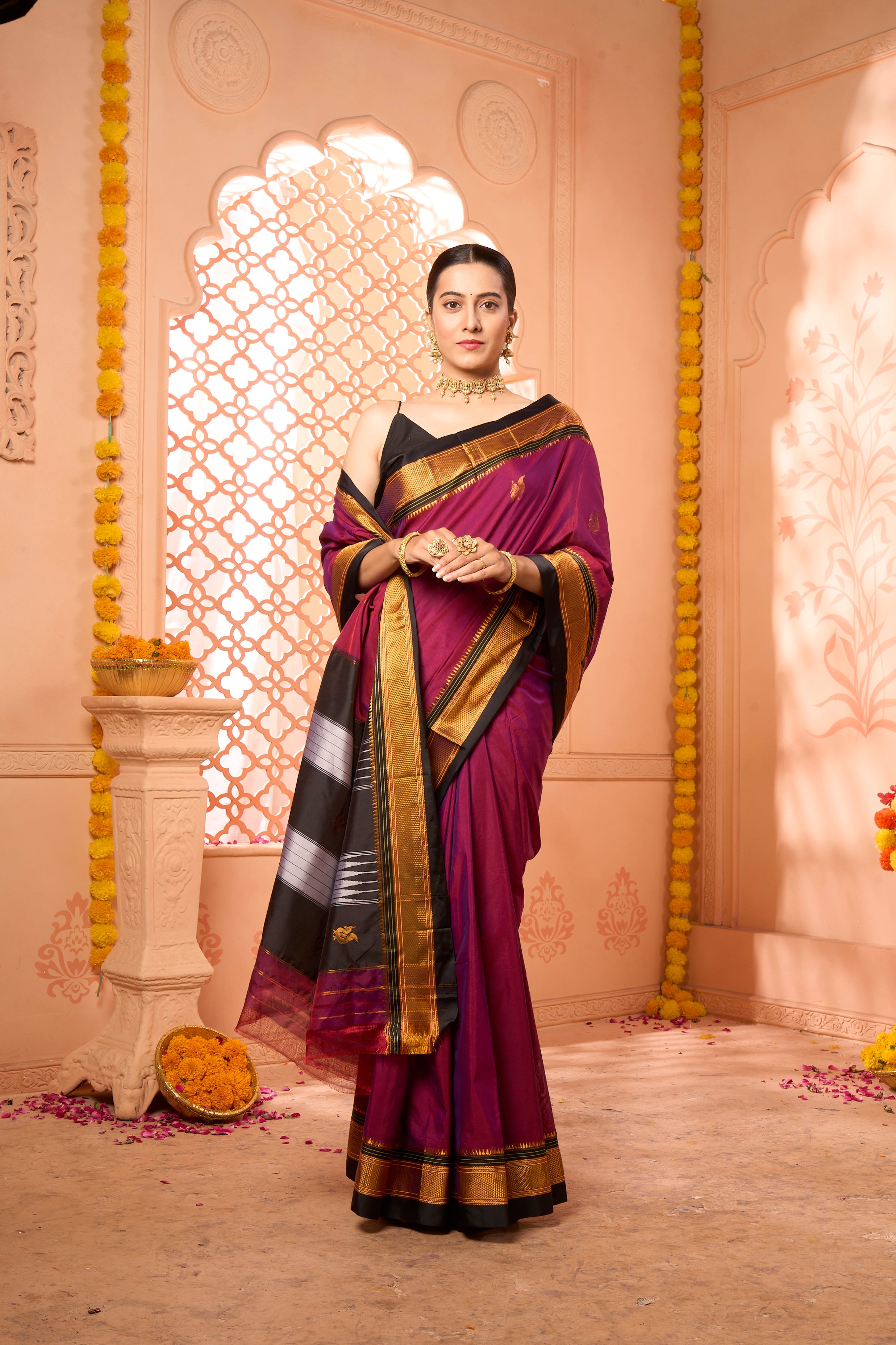 Buy golden Silk Saree With Blouse Piece Nitaraa