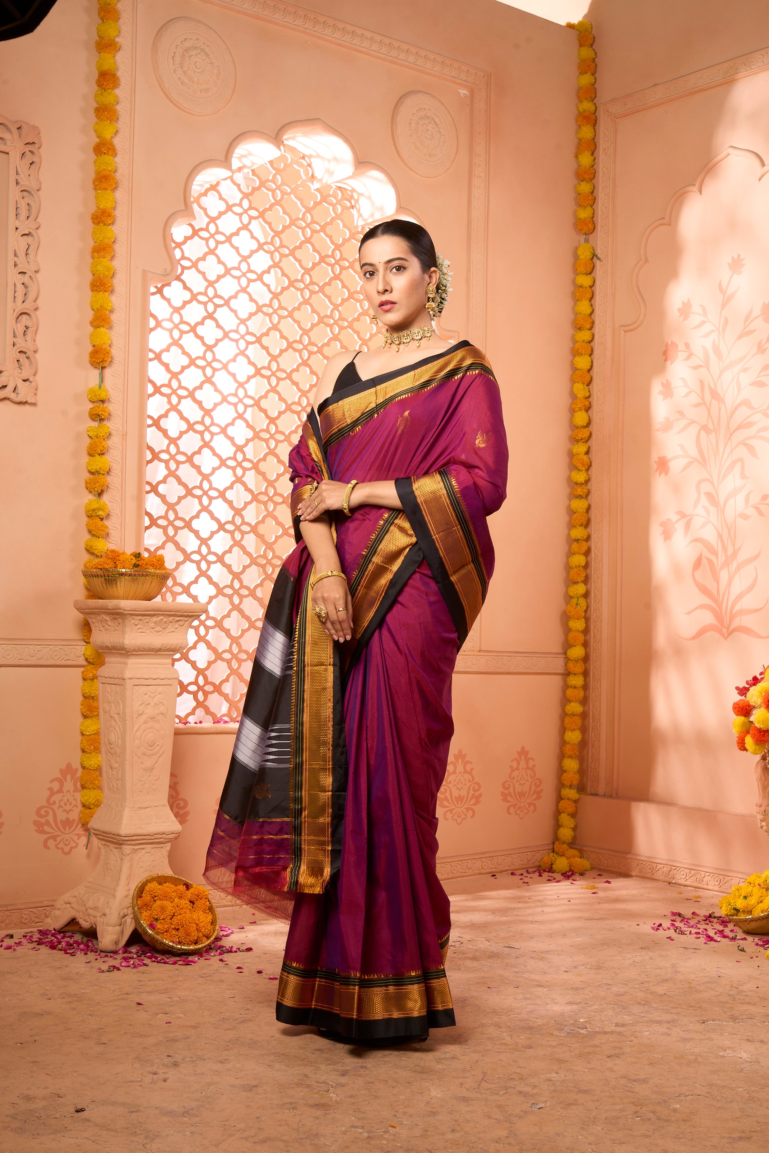 Buy Pink Silk Saree With Blouse Piece Nitaraa
