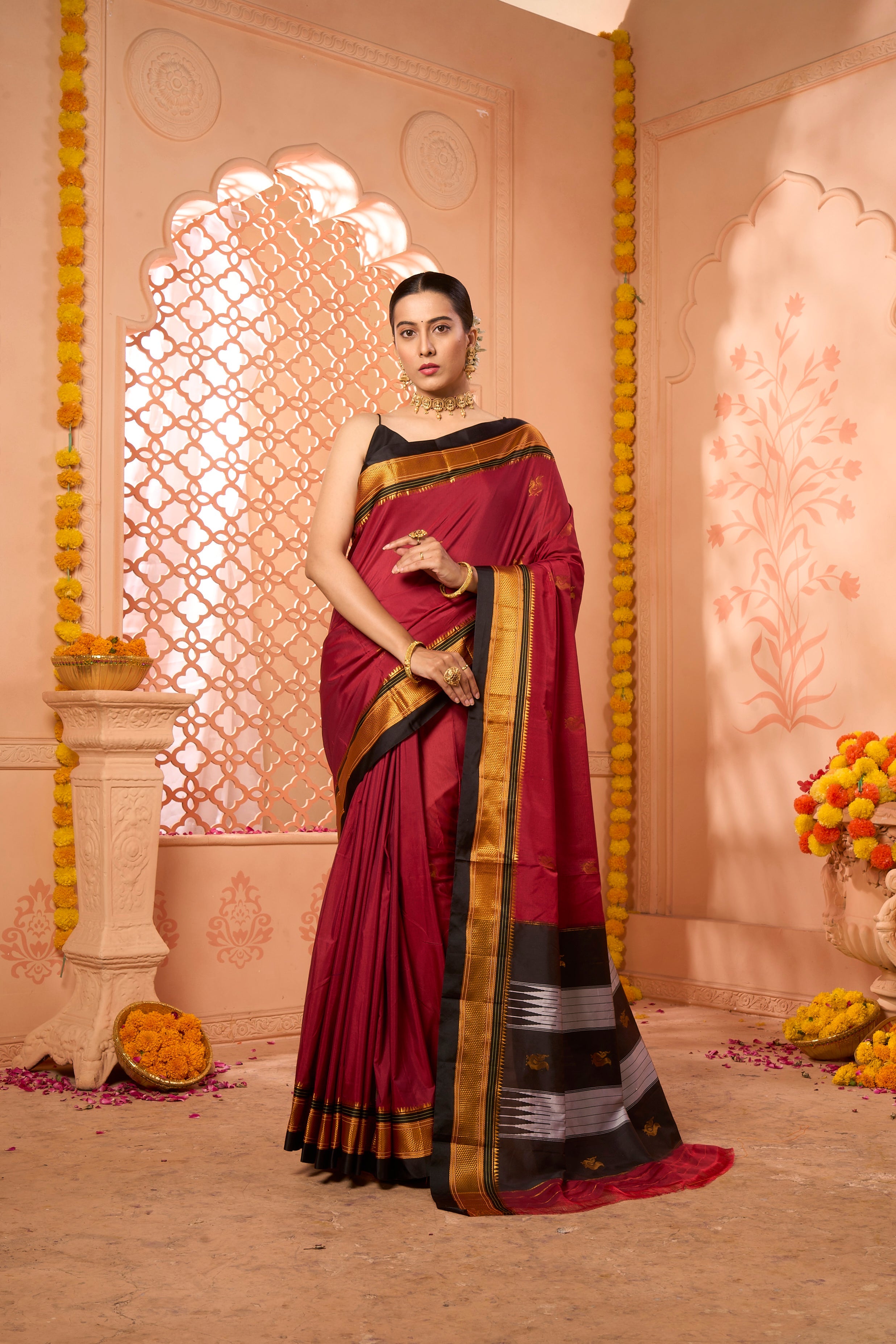 Buy Orange Silk Saree With Blouse Piece Nitaraa