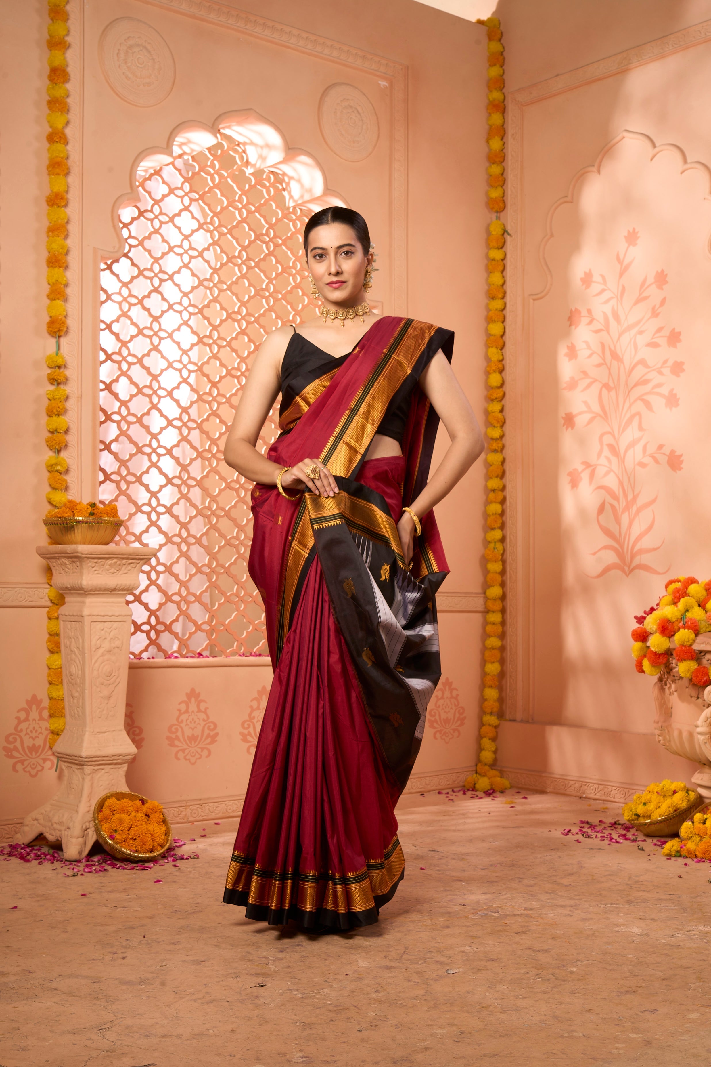 Buy Green Kashmiri Silk Saree With Blouse Piece Nitaraa