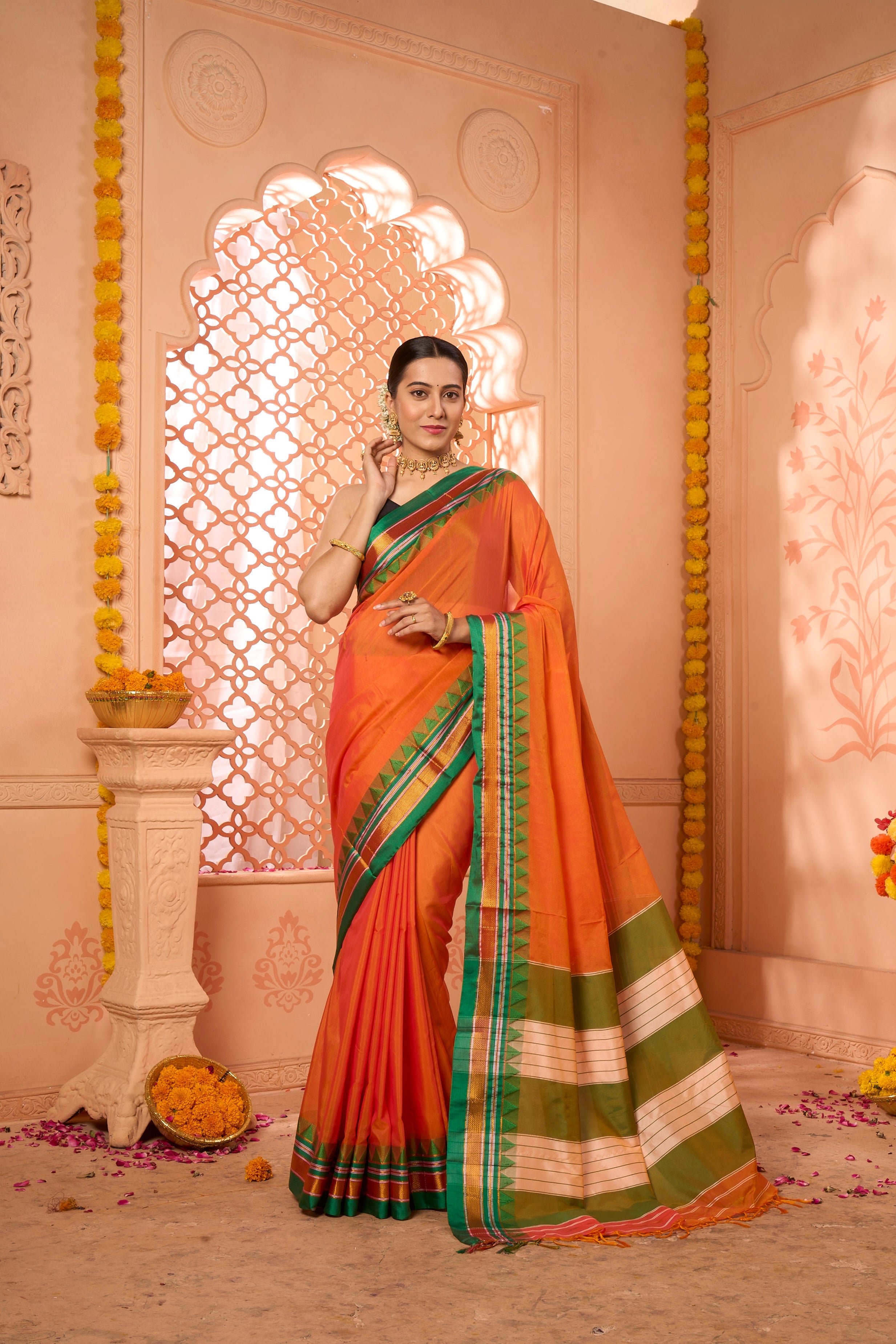Buy Orange Soft Silk Saree With Blouse Piece Nitaraa