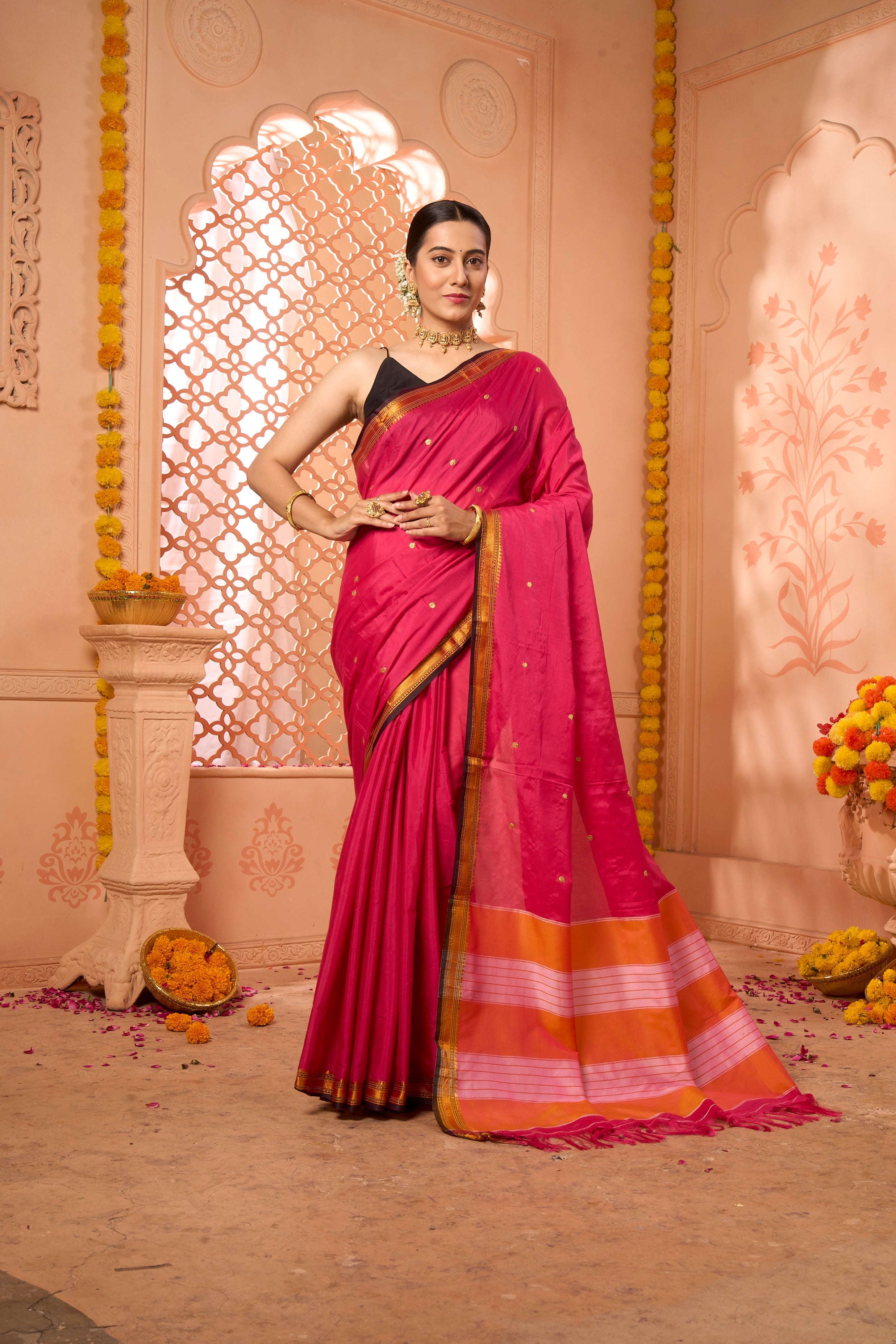 Buy Green Kashmiri Silk Saree With Blouse Piece Nitaraa