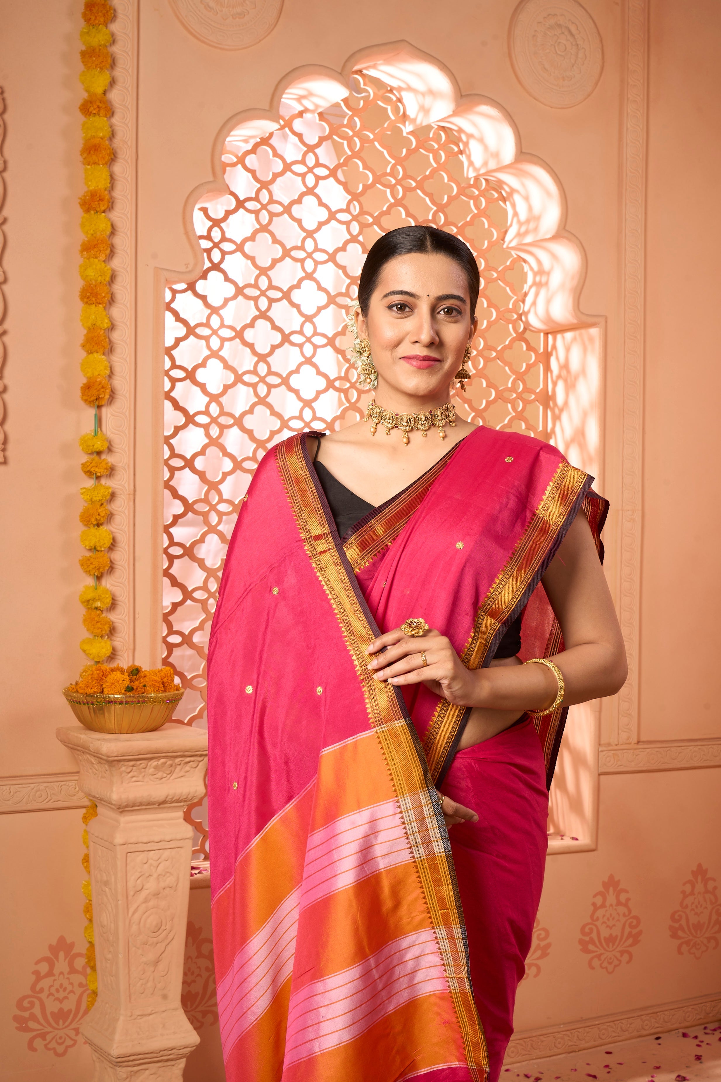 Buy Pink Kashmiri Silk Saree With Blouse Piece Nitaraa