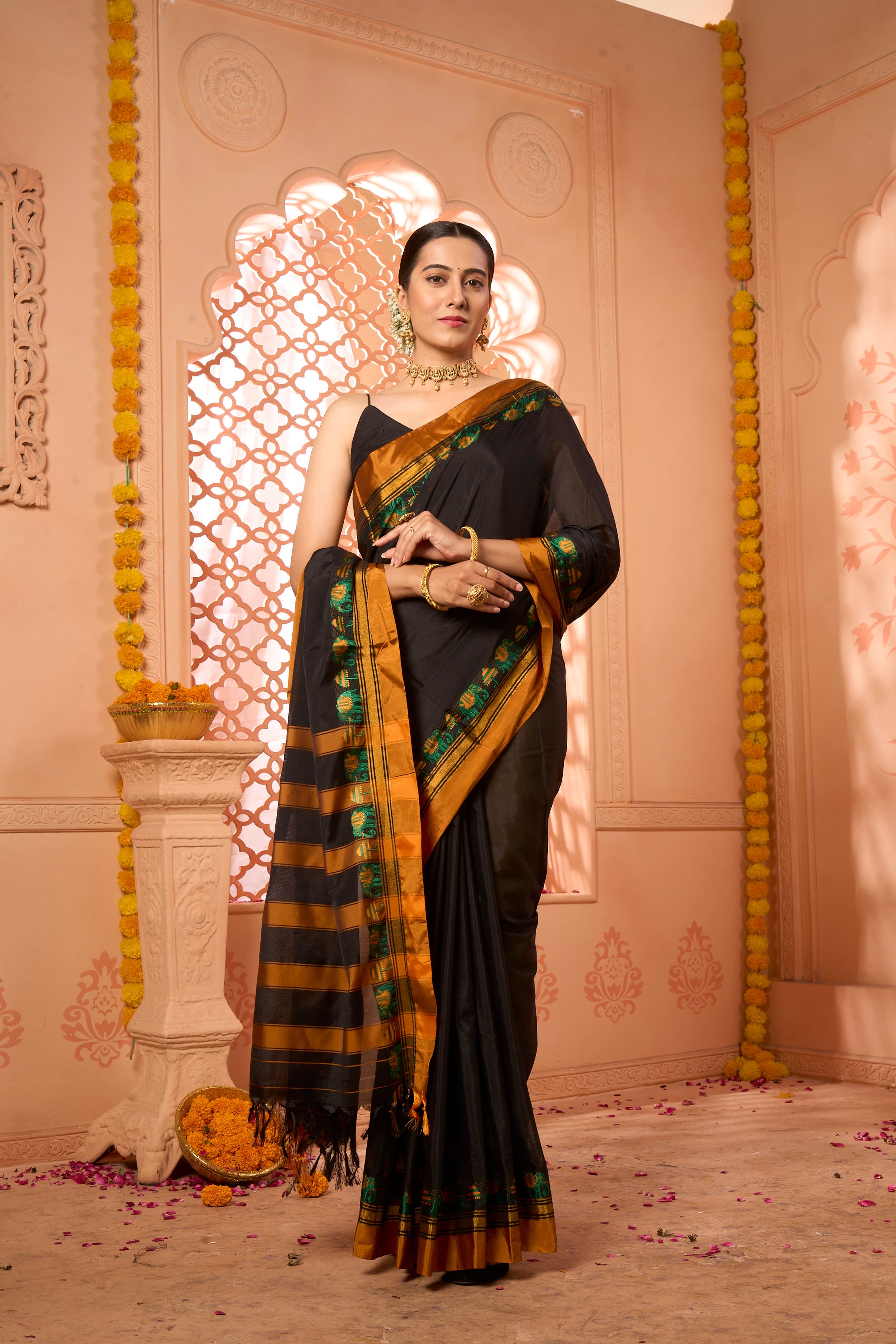 Buy Blue Satin Silk Saree With Blouse Piece Nitaraa