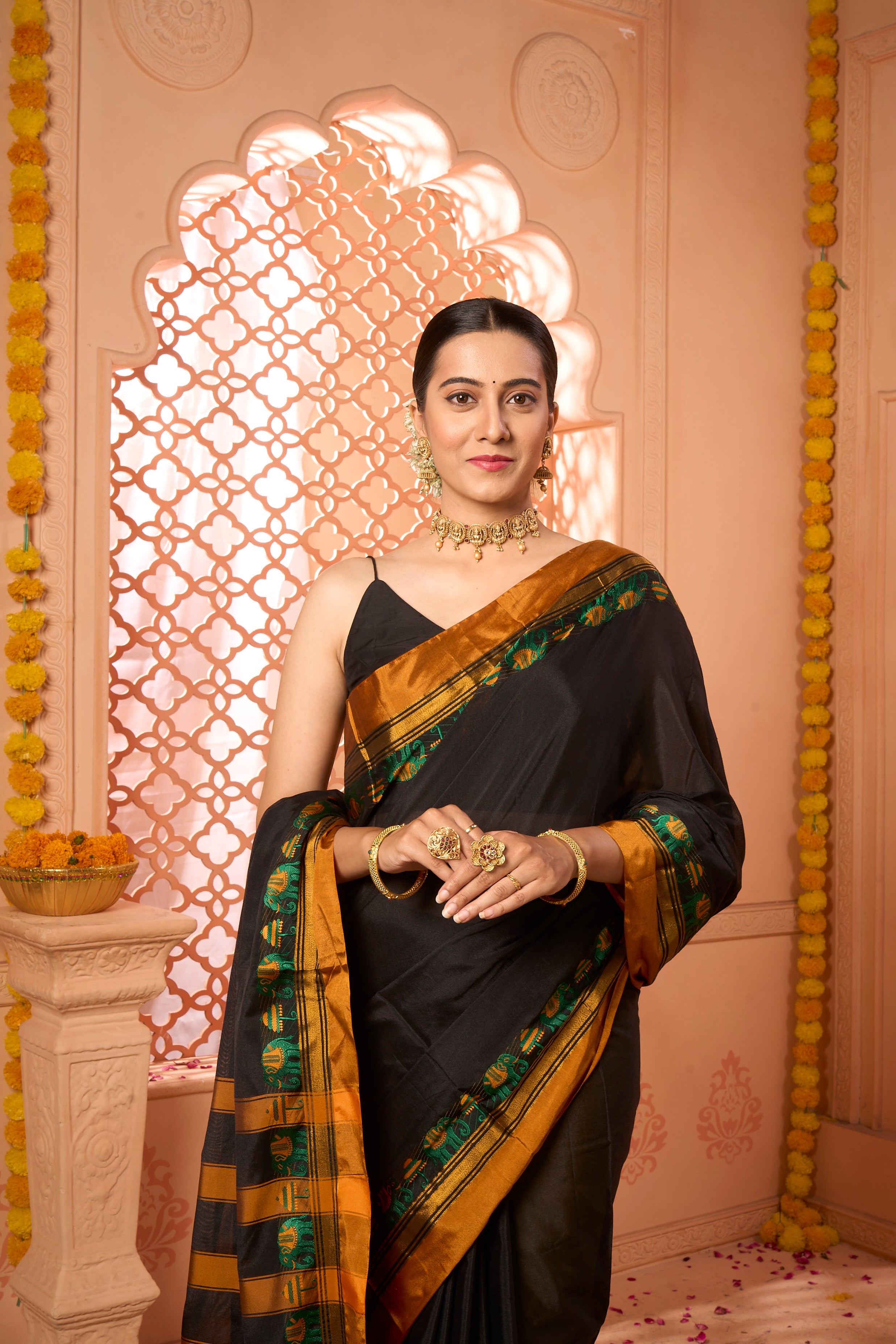 Buy Green Katan Habutai Silk Saree With Blouse Piece Nitaraa