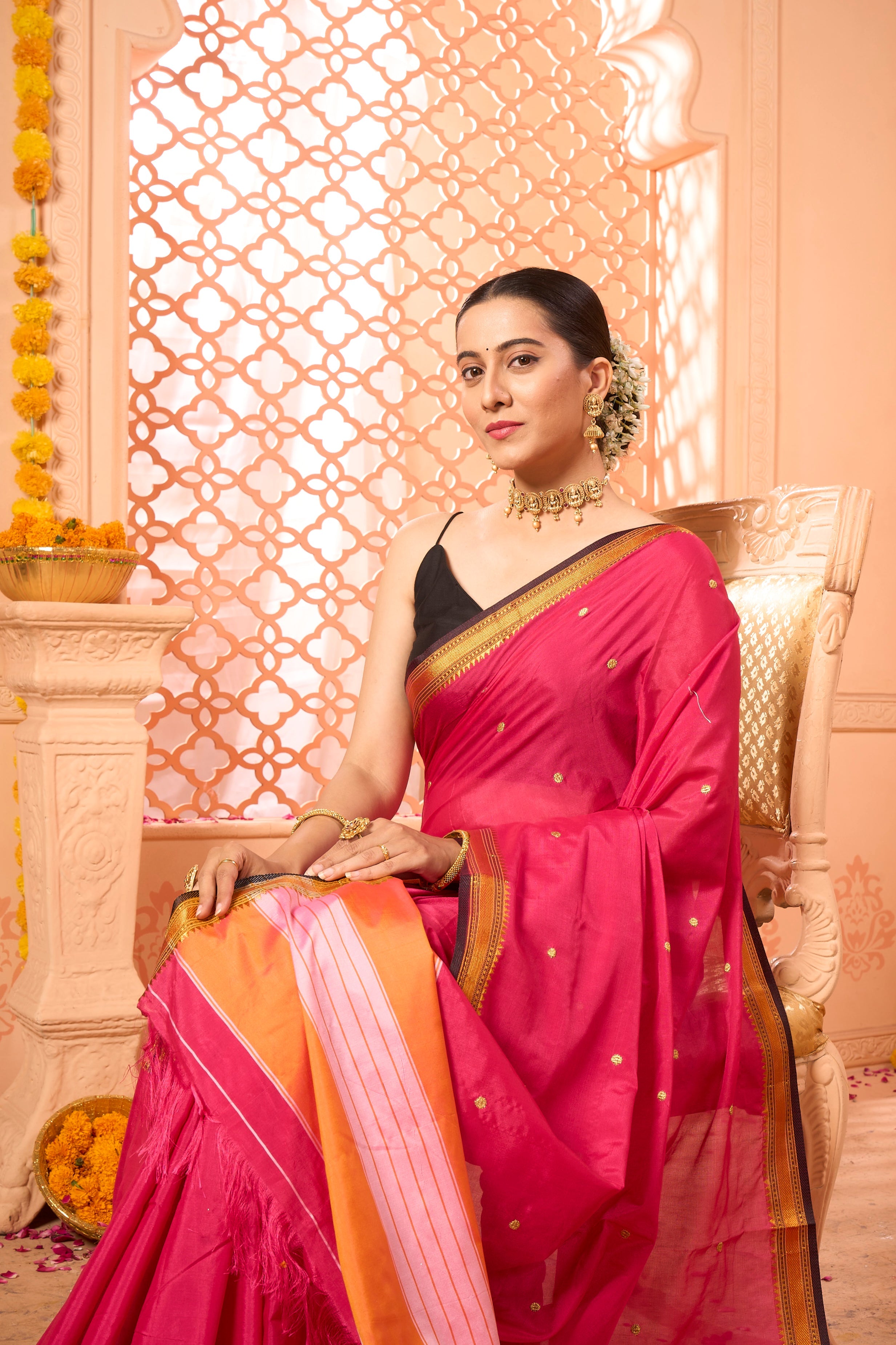 Buy Orange Katan Habutai Silk Saree With Blouse Piece Nitaraa