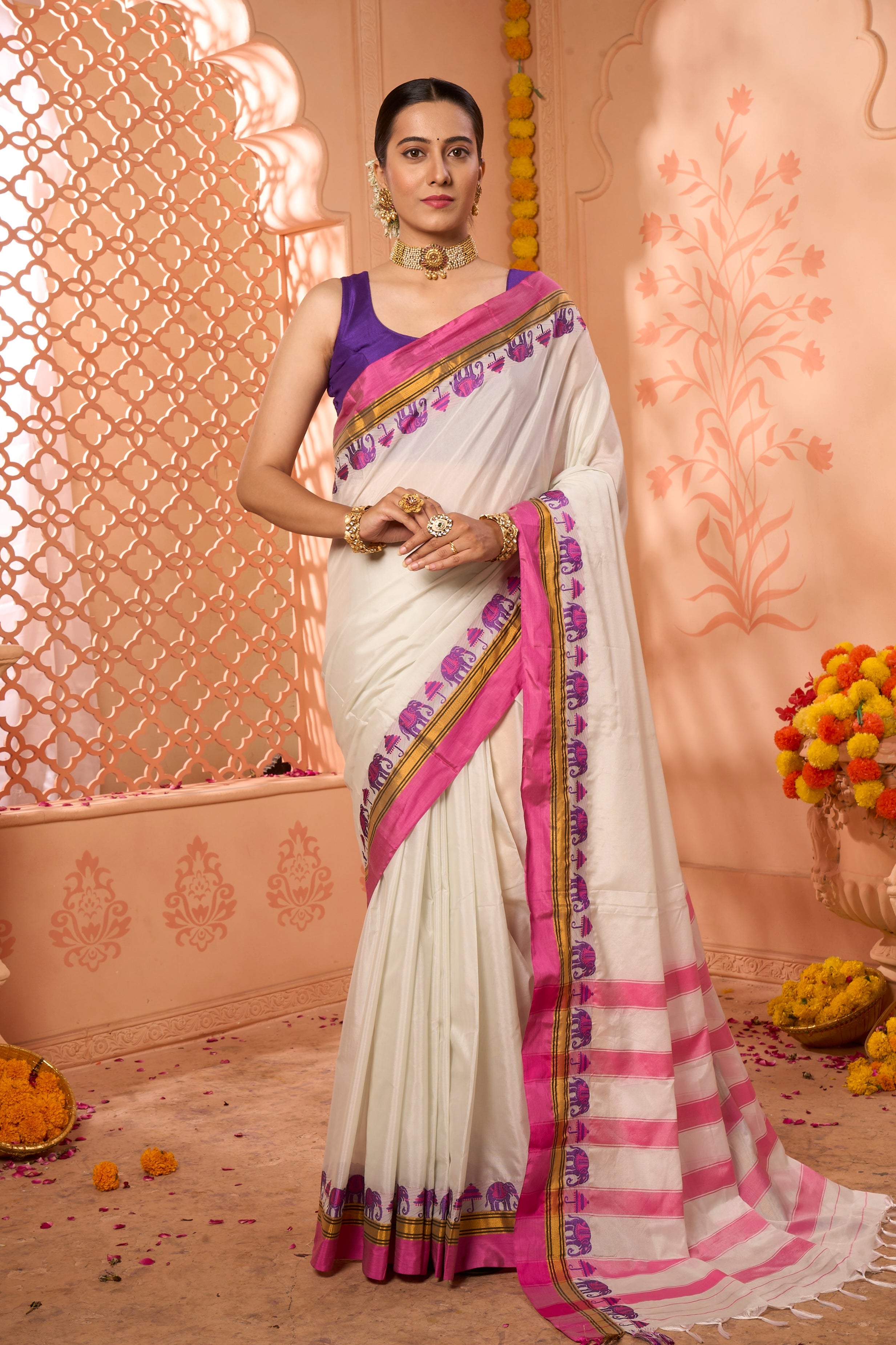 Buy Orange Kashmiri Silk Saree With Blouse Piece Nitaraa