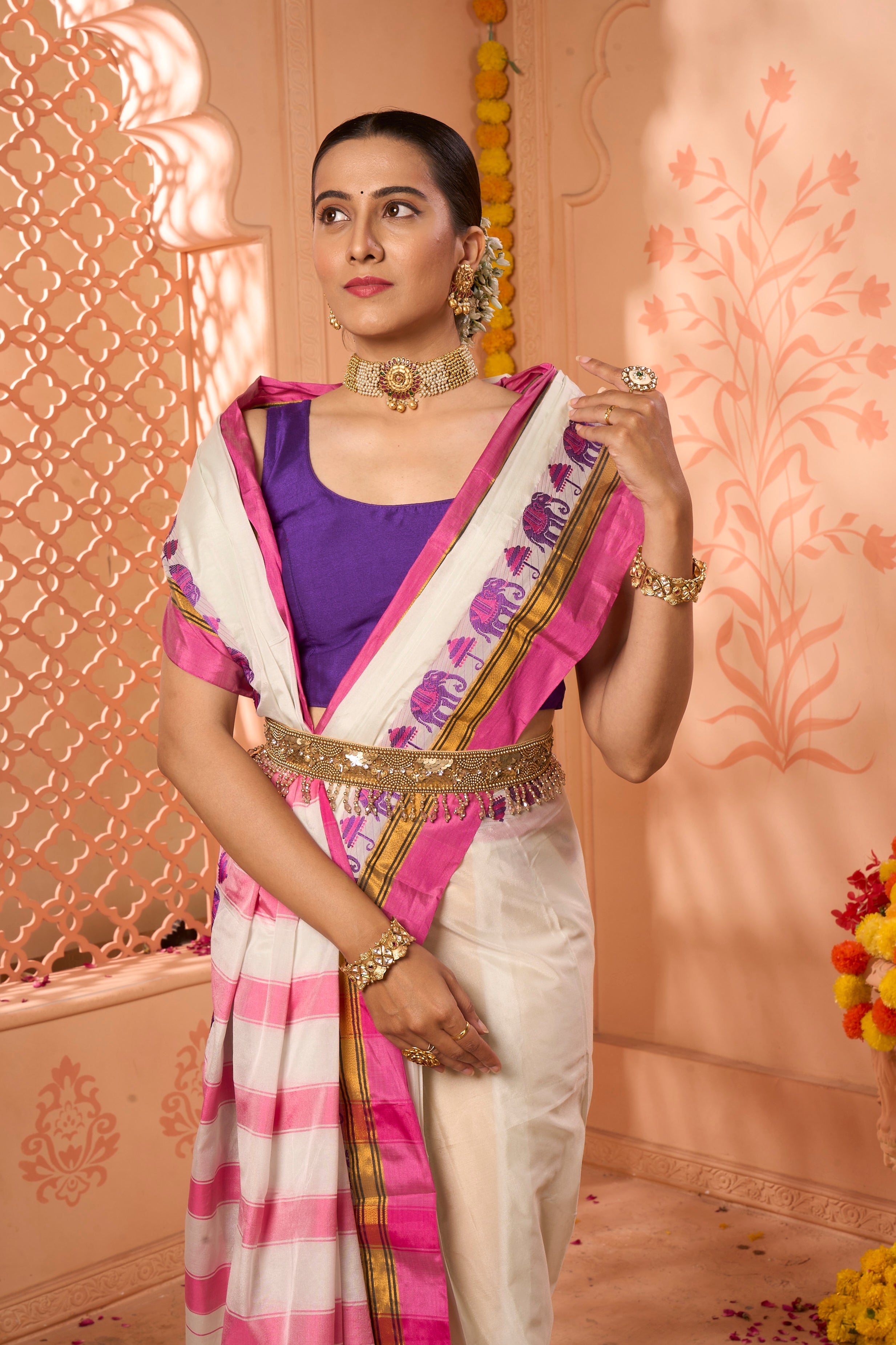 Buy Teal Blue Kashmiri Silk Saree With Blouse Piece Nitaraa