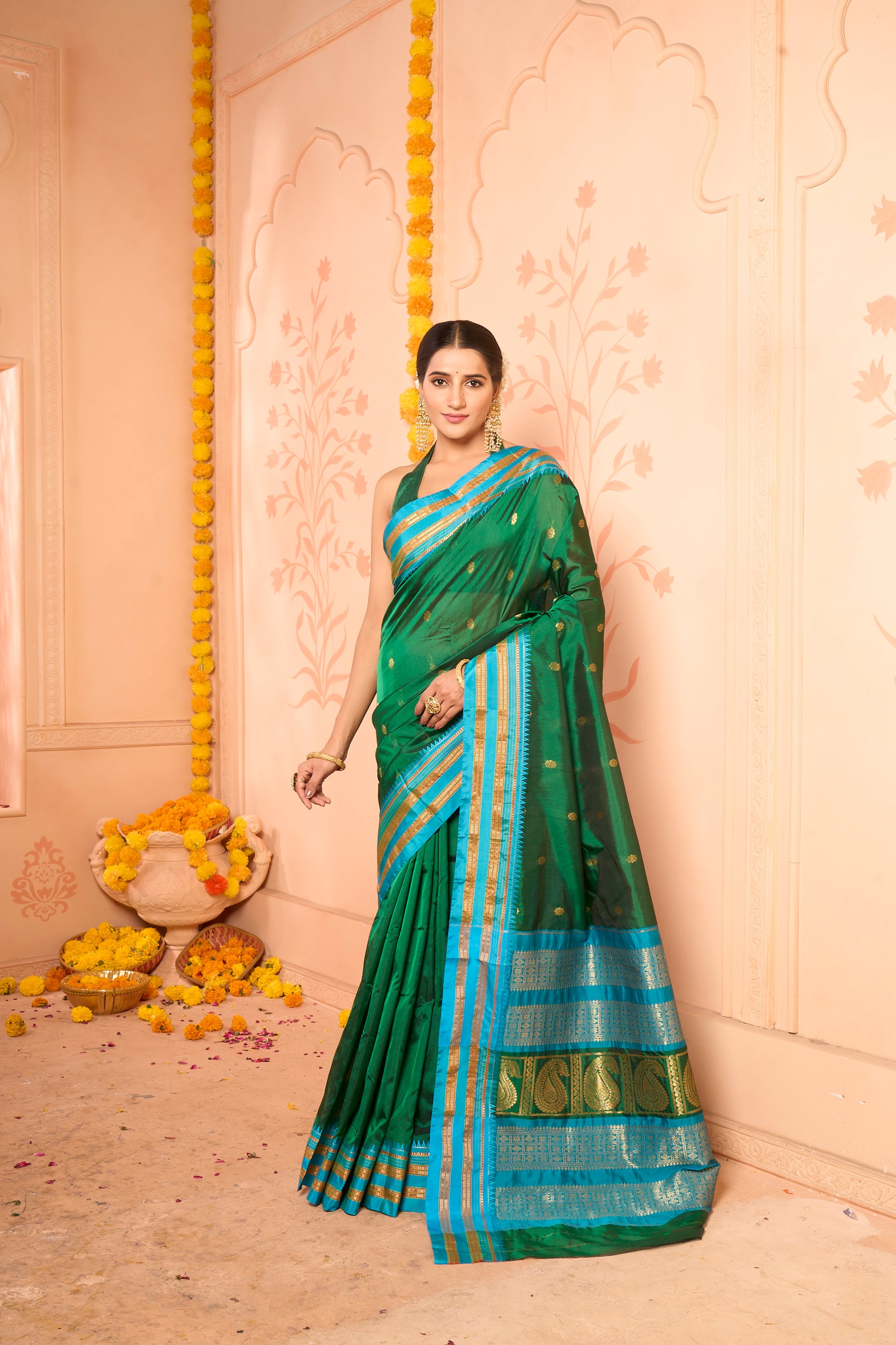 Buy Violet And Blue Banarasi Saree Nitaraa