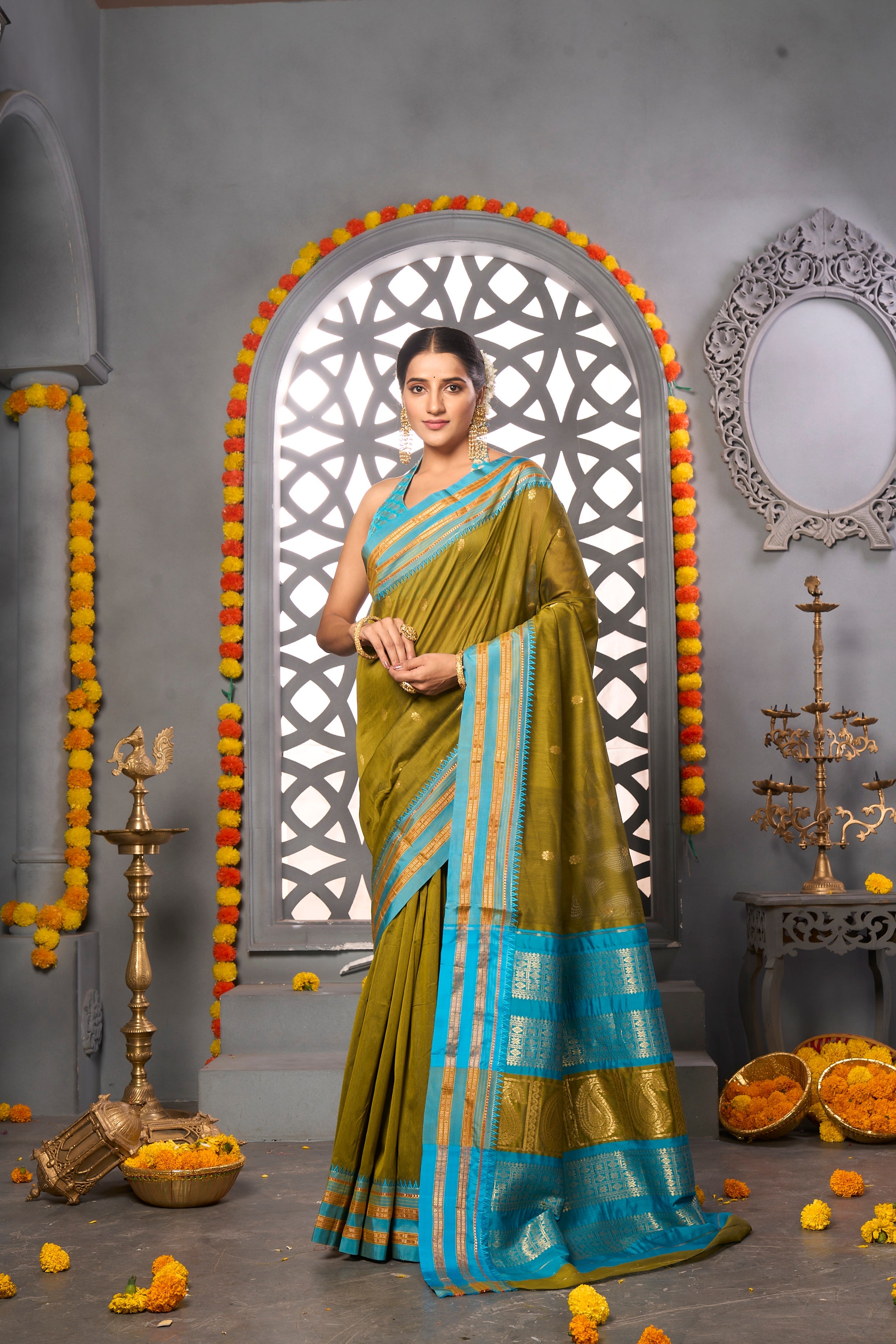 Buy Sage Green Organza Saree Nitaraa