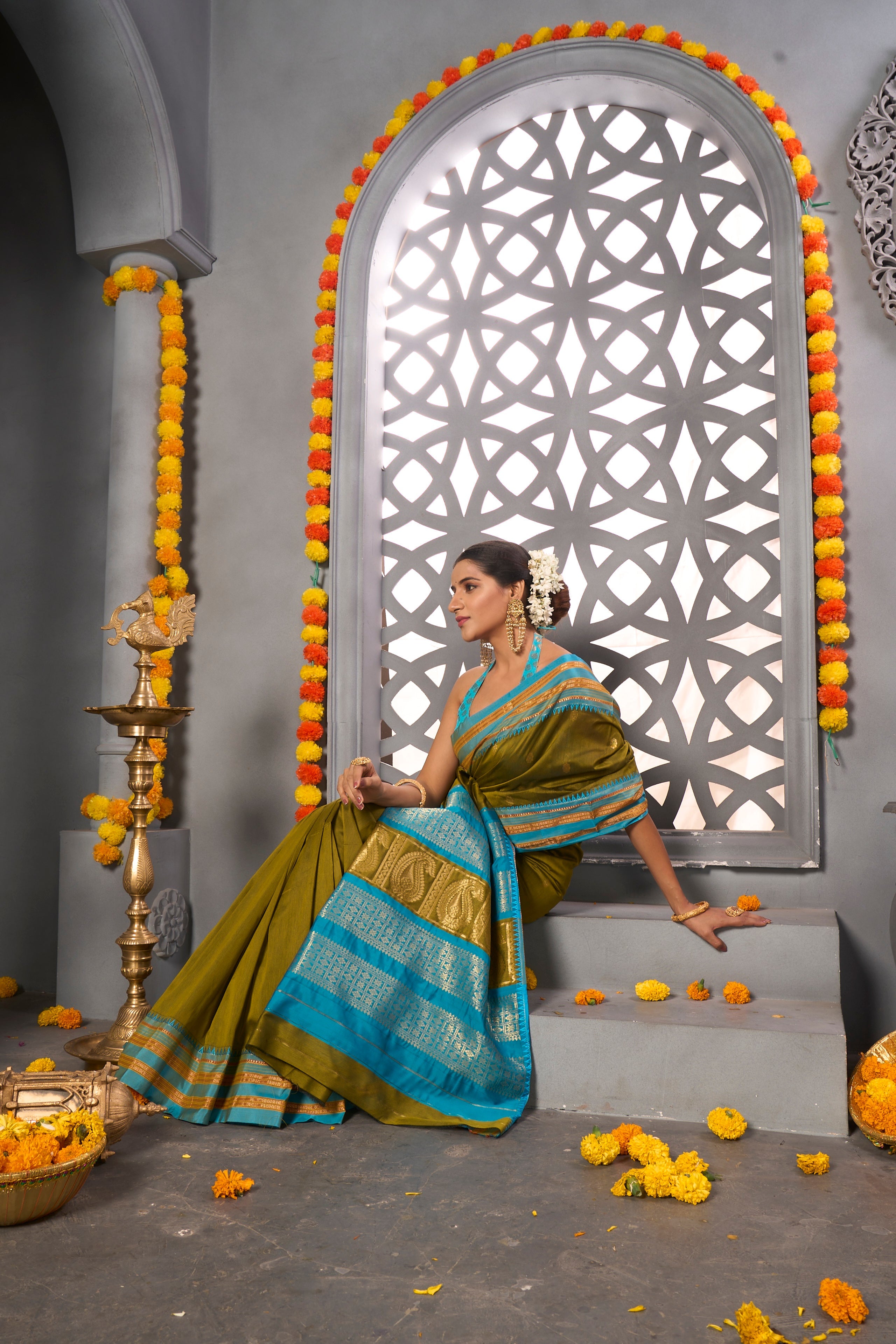 Buy Burnt Orange Organza Saree Nitaraa