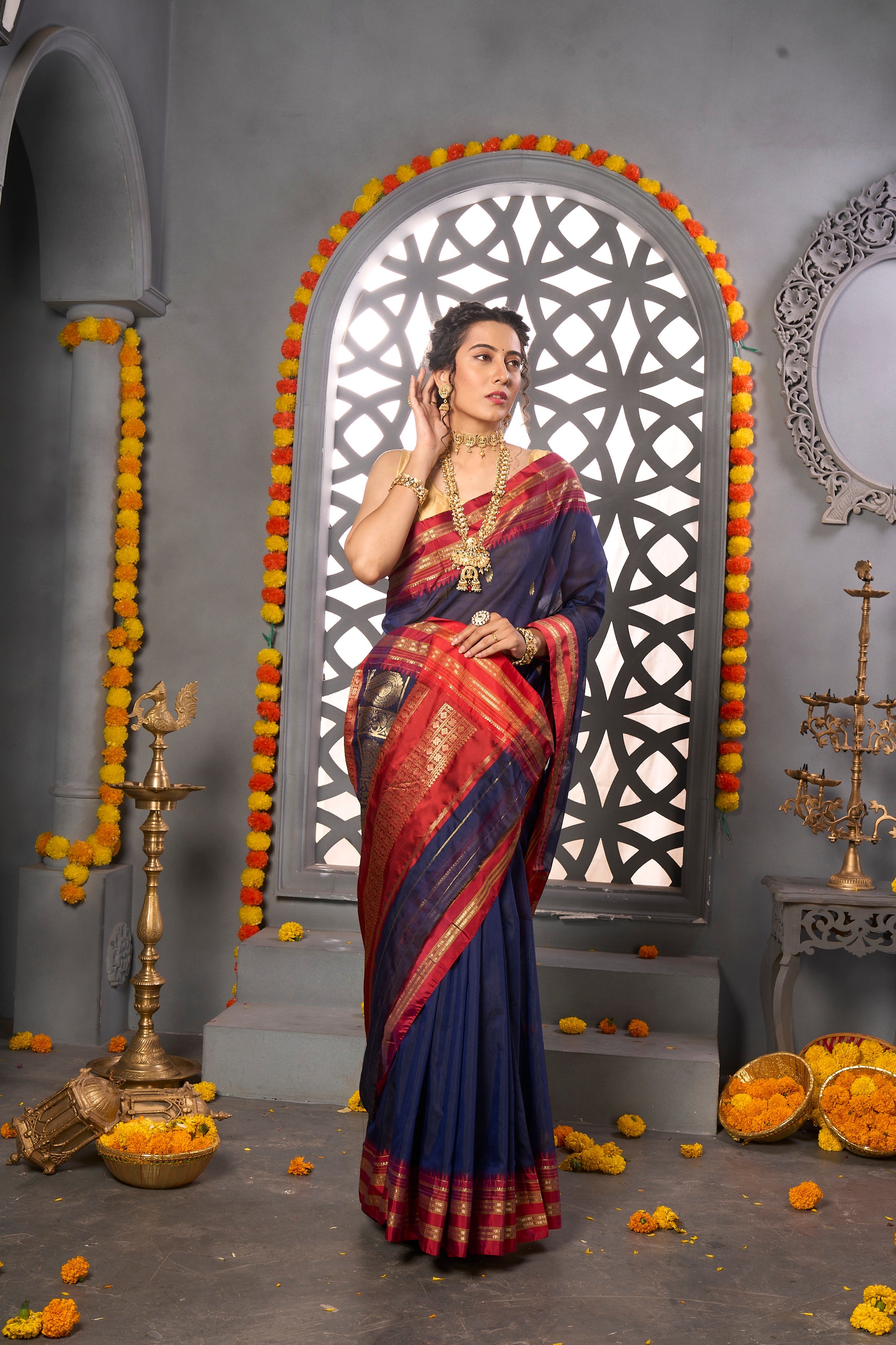 Buy Indigo Blue Organza Saree Nitaraa